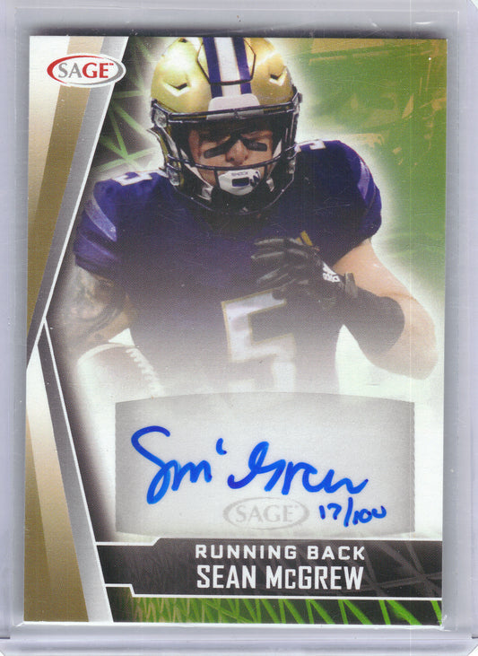 2022 SAGE #A-SM2 Sean McGrew Autographs Gold #/100 Washington Huskies SN,AU