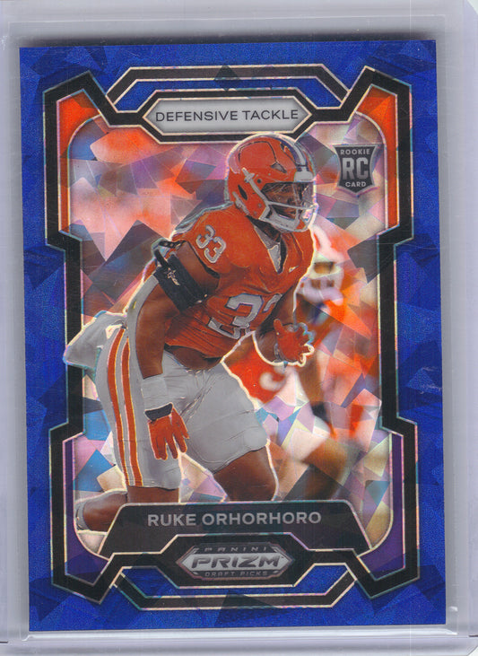 2024 Panini Prizm Draft Picks #148 Ruke Orhorhoro Blue Ice #/99 Clemson Tigers SN