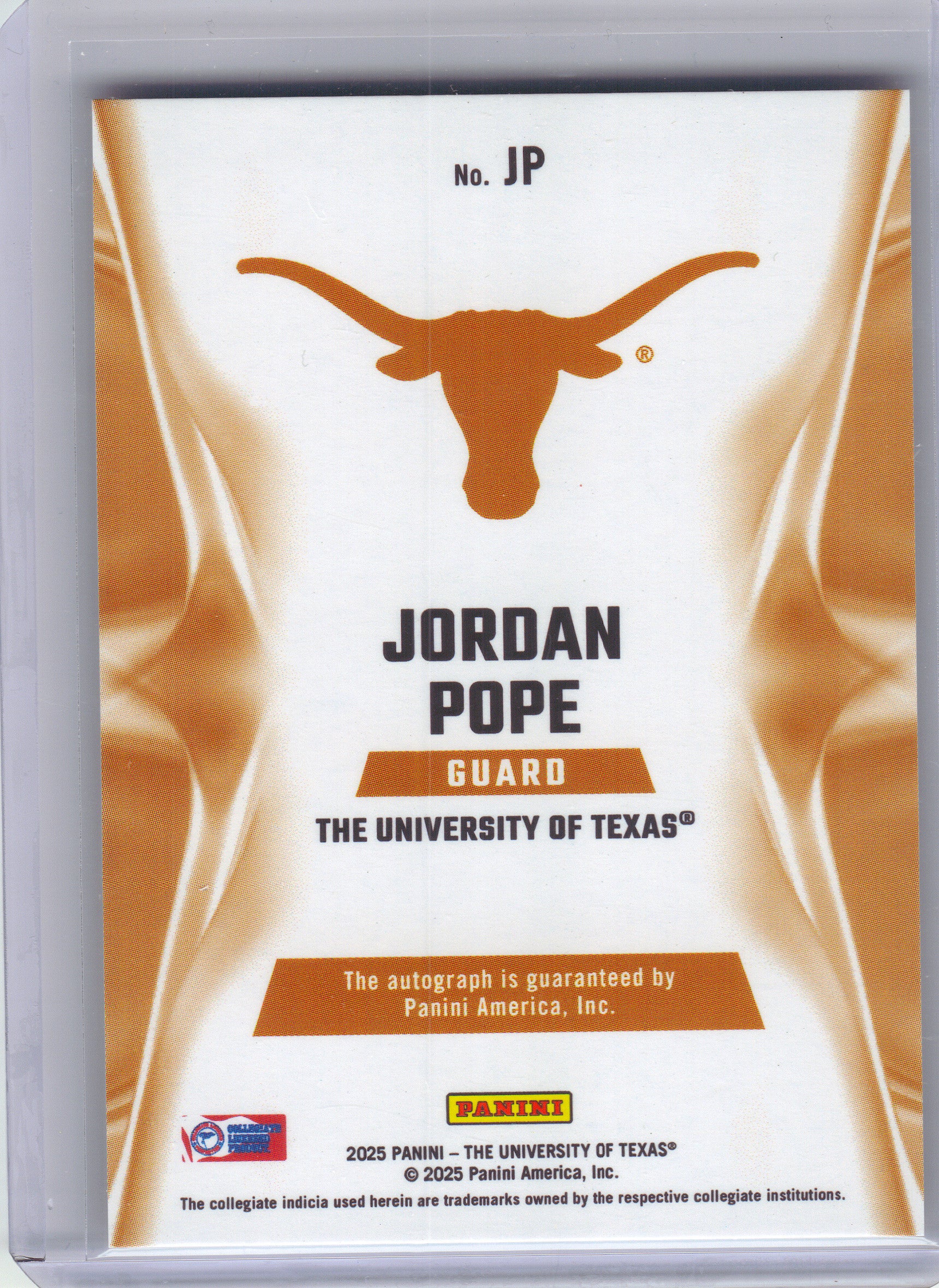 2025 Panini NIL Texas Longhorns #JP Jordan Pope Private Signings Texas Longhorns AU