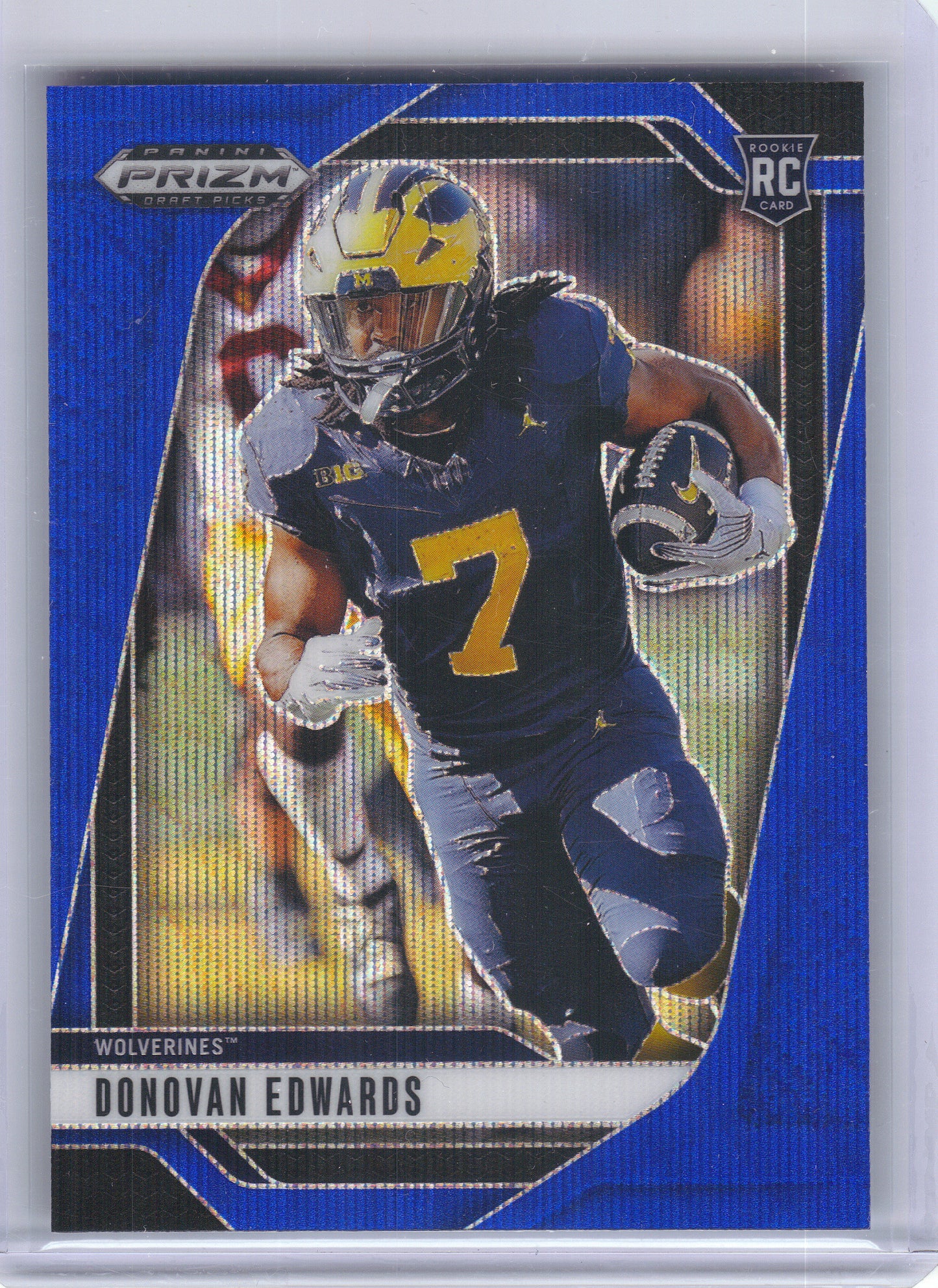 2025 Panini Prizm Draft Picks #65 Donovan Edwards Prizms Blue Wave #/299 Michigan Wolverines SN