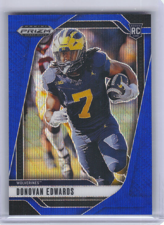 2025 Panini Prizm Draft Picks #65 Donovan Edwards Prizms Blue Wave #/299 Michigan Wolverines SN
