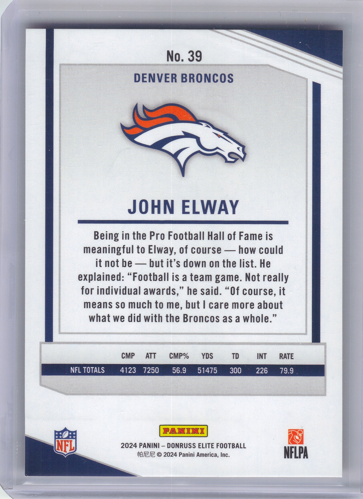 2024 Donruss Elite #39 John Elway Orange #/399 Denver Broncos SN