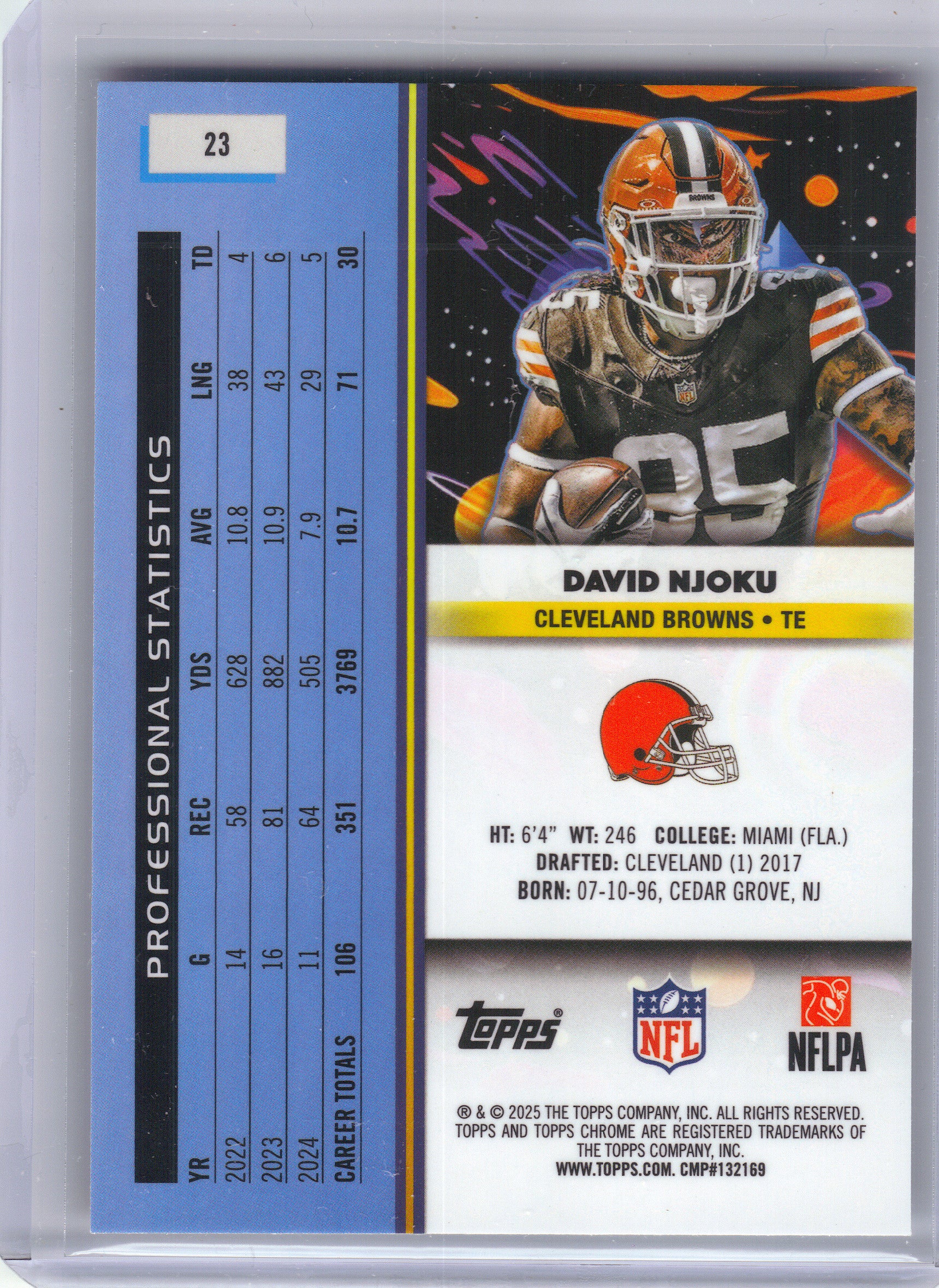 2025 Topps Chrome Cosmic #23 David Njoku Cleveland Browns
