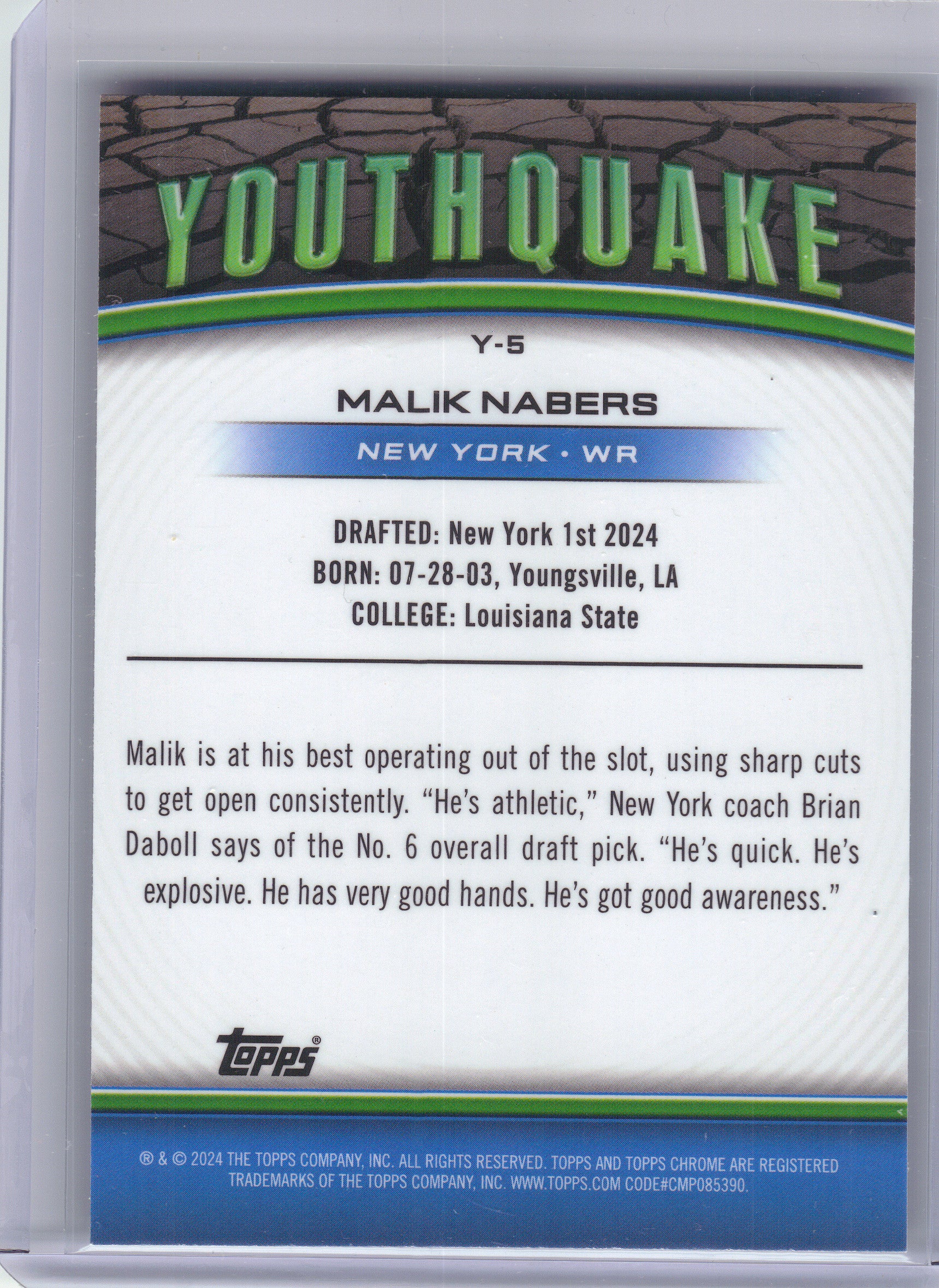 2024 Topps Chrome #Y-5 Malik Nabers Youthquake X-Fractor New York Giants