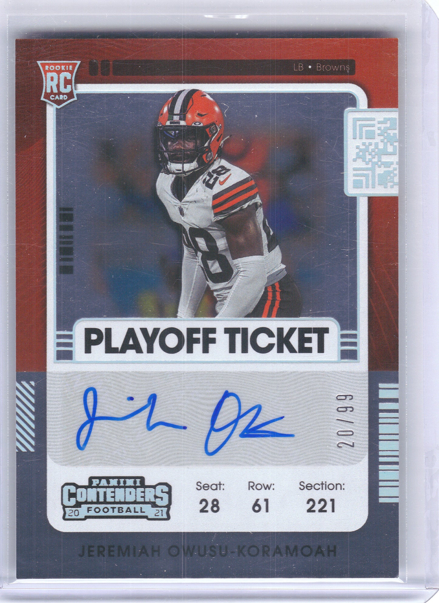 2021 Panini Contenders #171 Jeremiah Owusu-Koramoah Cleveland Browns RC,AU
