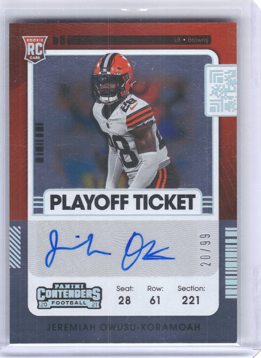 2021 Panini Contenders #171 Jeremiah Owusu-Koramoah Cleveland Browns RC,AU