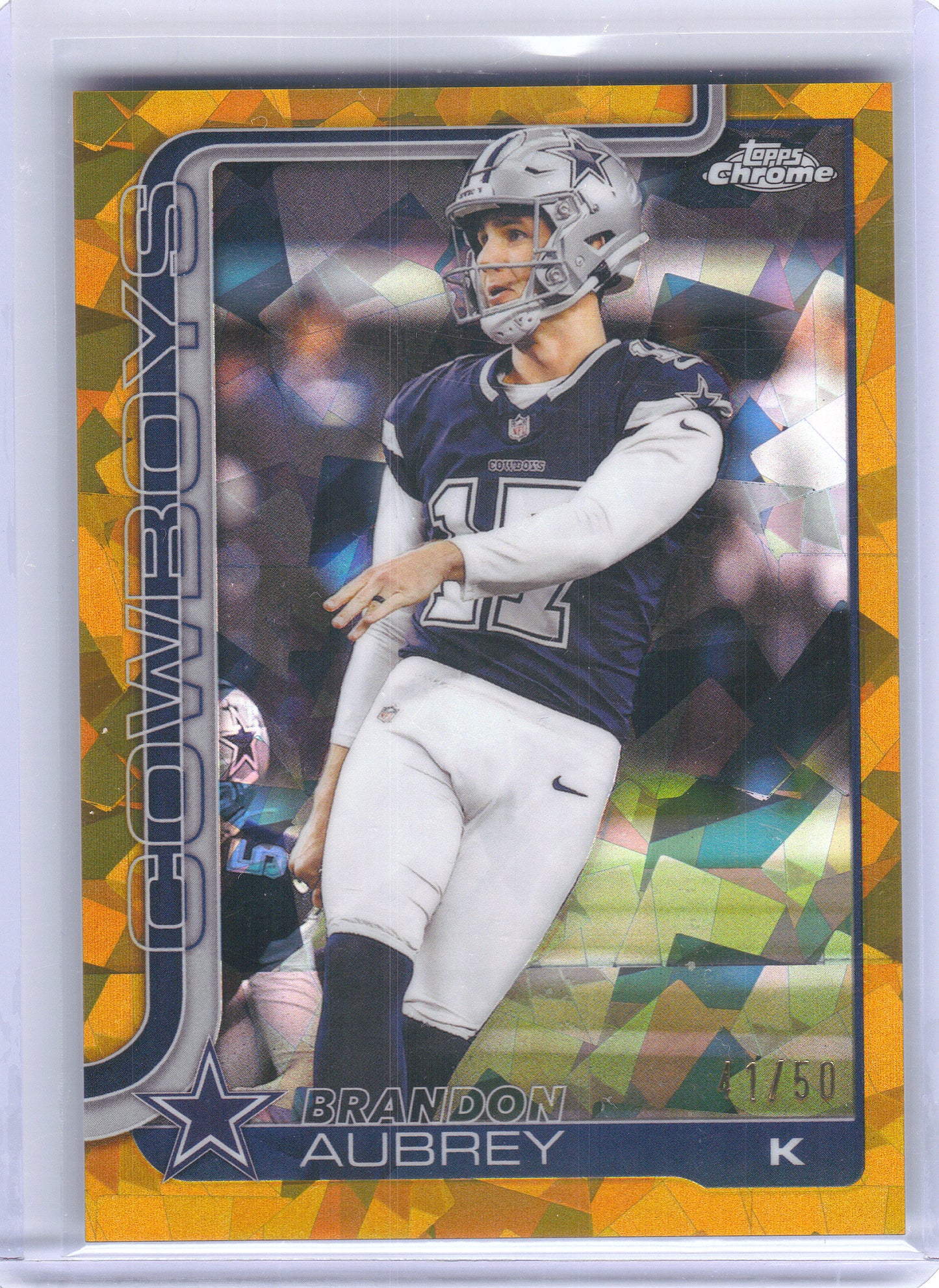 2025 Topps Chrome Sapphire Edition #81 Brandon Aubrey Gold Sapphire #/50 Dallas Cowboys SN