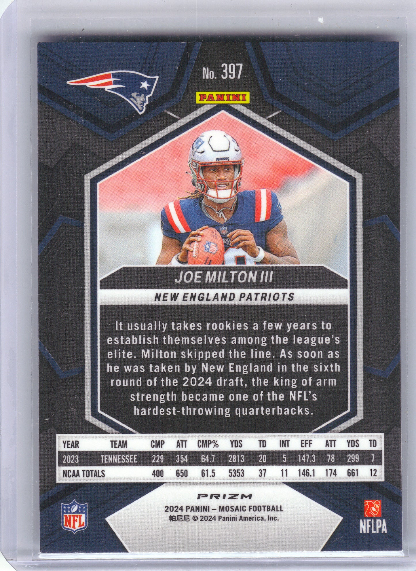 2024 Panini Mosaic #397 Joe Milton III Mosaic Reactive Blue New England Patriots