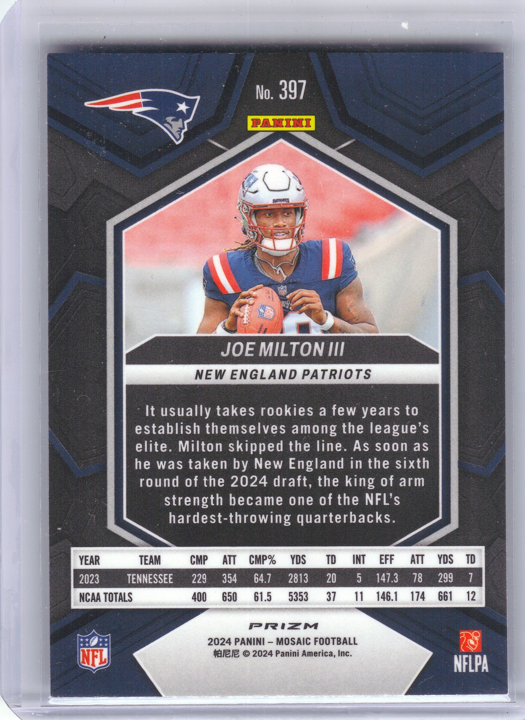 2024 Panini Mosaic #397 Joe Milton III Mosaic Reactive Blue New England Patriots