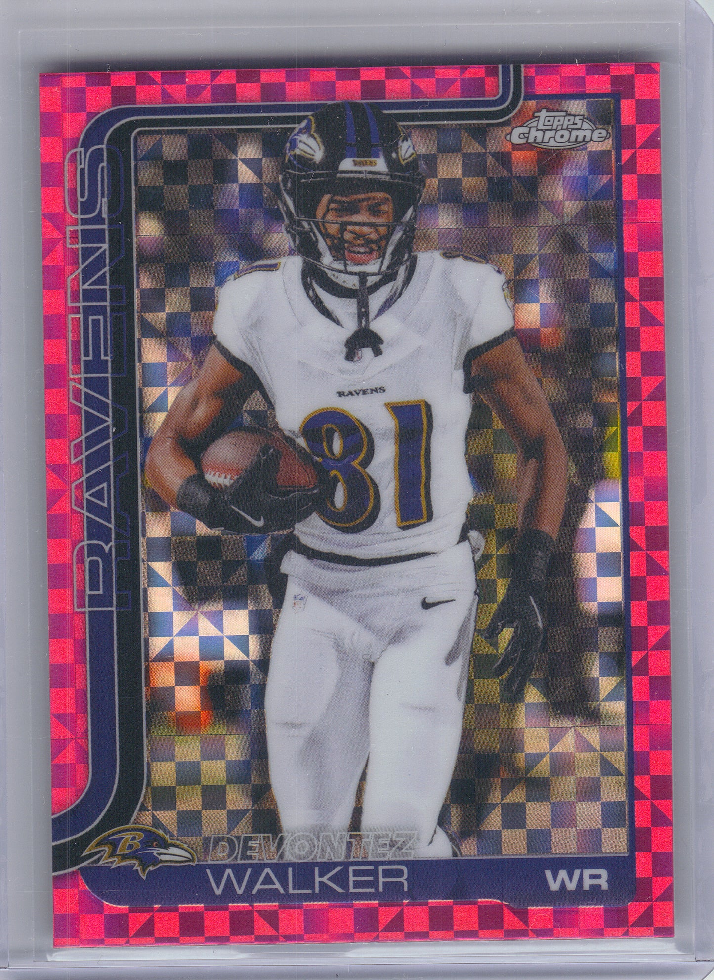 2025 Topps Chrome #26 Devontez Walker Hot Pink X-Fractor Baltimore Ravens