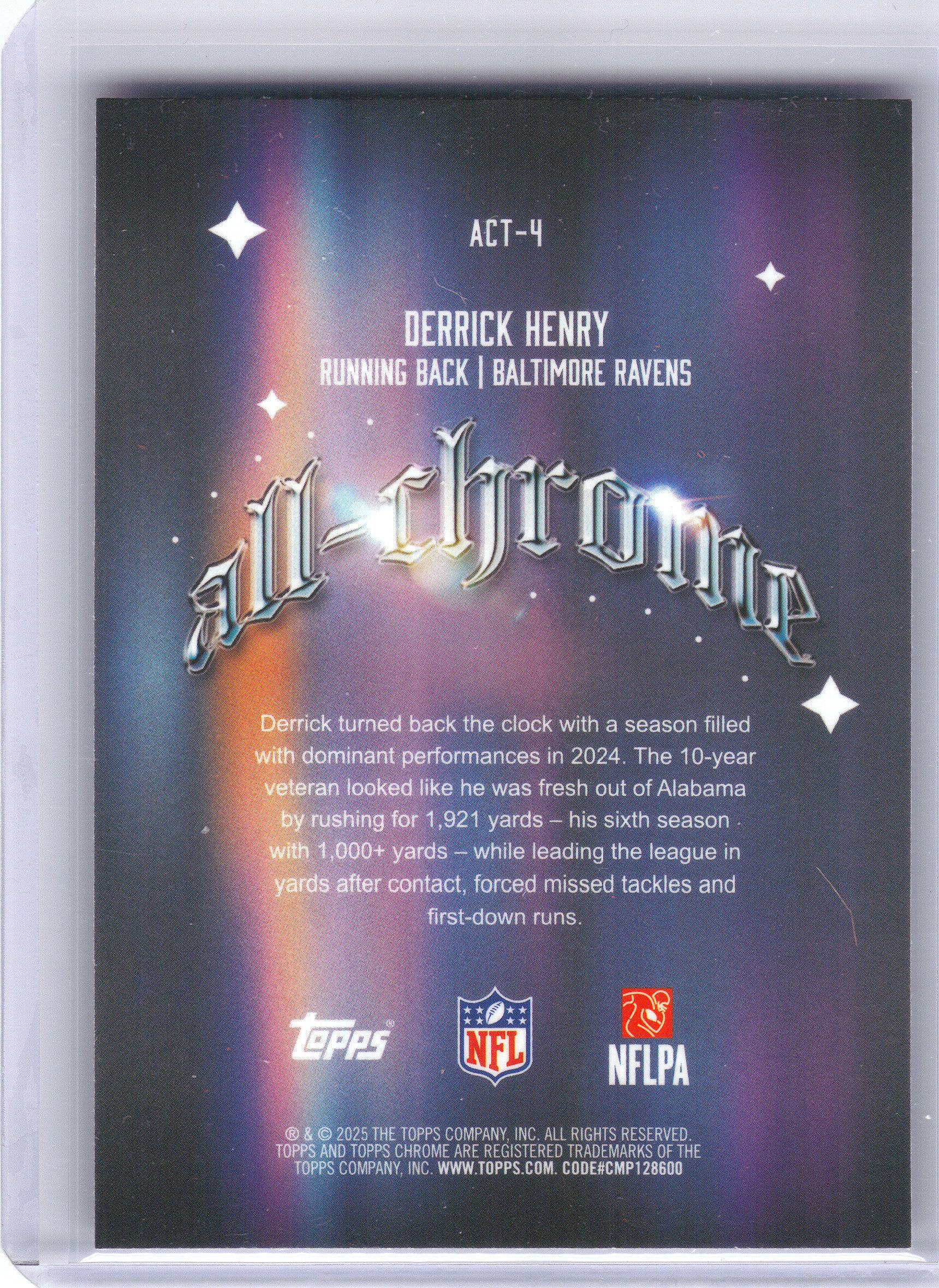 2025 Topps Chrome #ACT-4 Derrick Henry All Chrome Team Baltimore Ravens