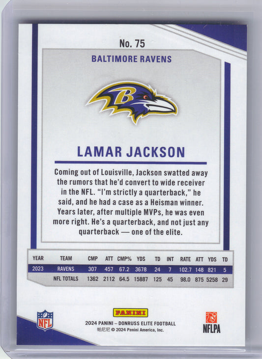 2024 Donruss Elite #75 Lamar Jackson Maroon #/249 Baltimore Ravens SN