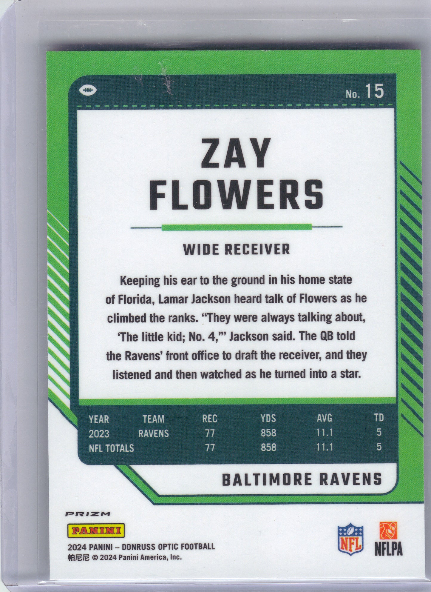 2024 Donruss Optic #15 Zay Flowers Rocket Baltimore Ravens