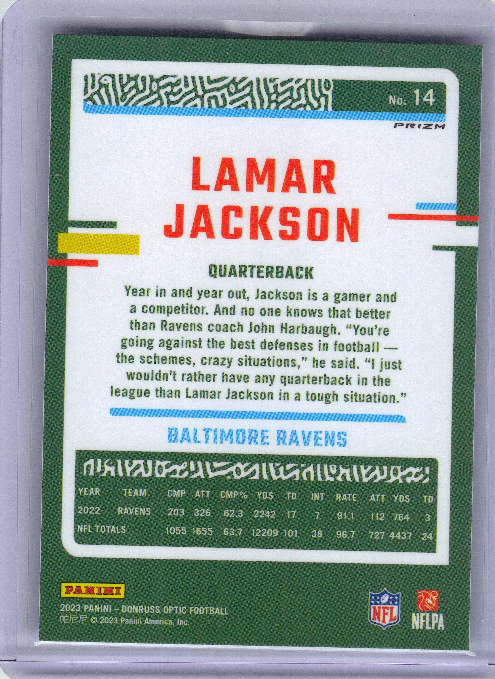 2023 Donruss Optic #14 Lamar Jackson Stars Baltimore Ravens