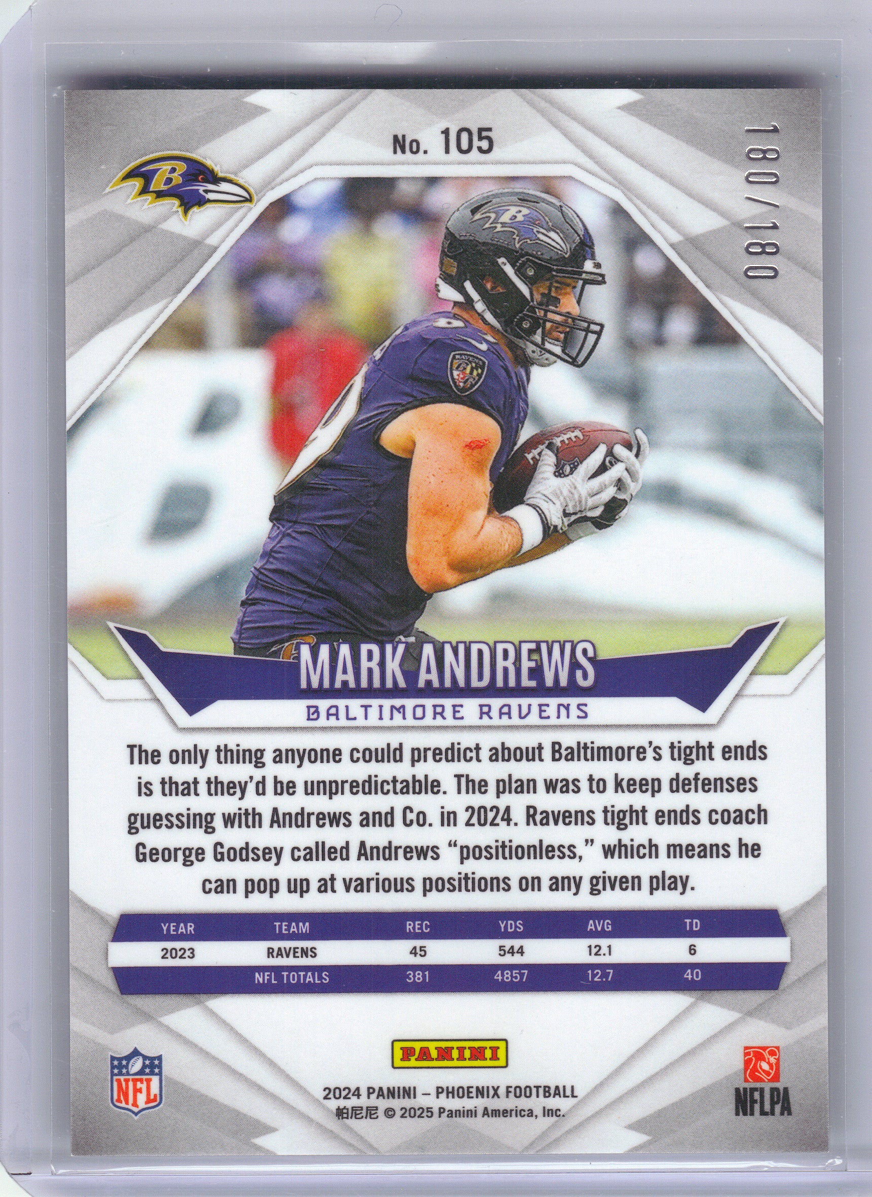 2024 Panini Phoenix #105 Mark Andrews Stars #/180 Baltimore Ravens SN