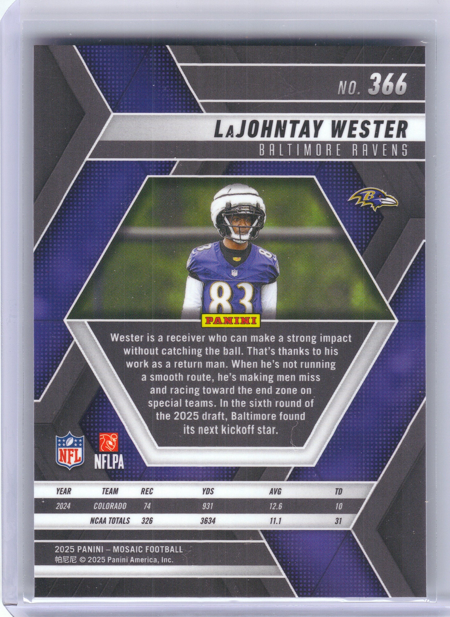 2025 Panini Mosaic #366 LaJohntay Wester Baltimore Ravens RC