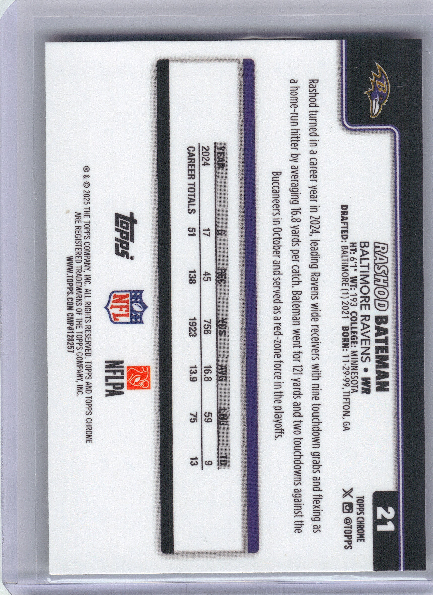 2025 Topps Chrome #21 Rashod Bateman Lime Green X-Fractor Baltimore Ravens