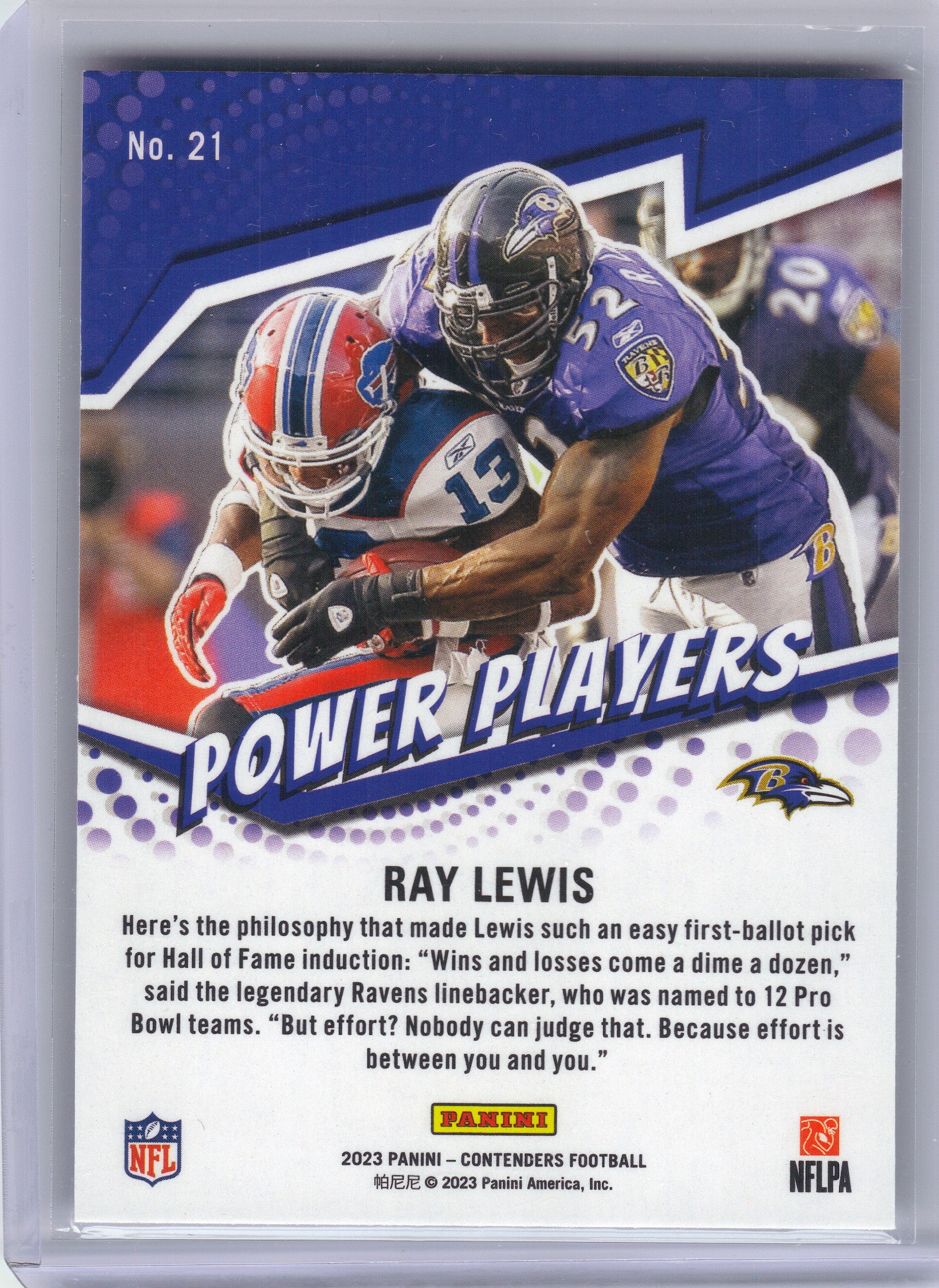 2023 Panini Contenders #21 Ray Lewis Power Players Baltimore Ravens