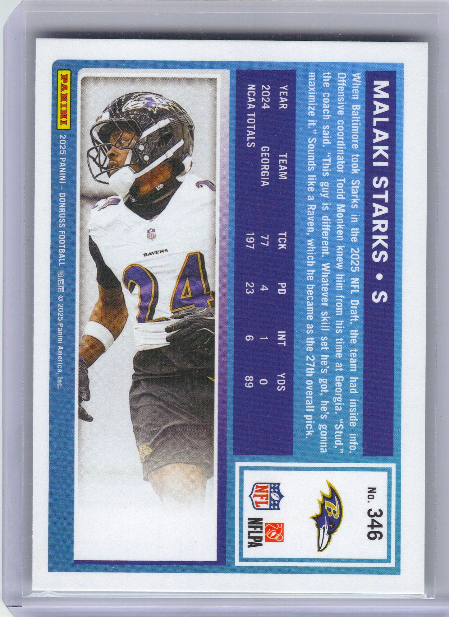 2025 Donruss #346 Malaki Starks Press Proofs Green Baltimore Ravens RC