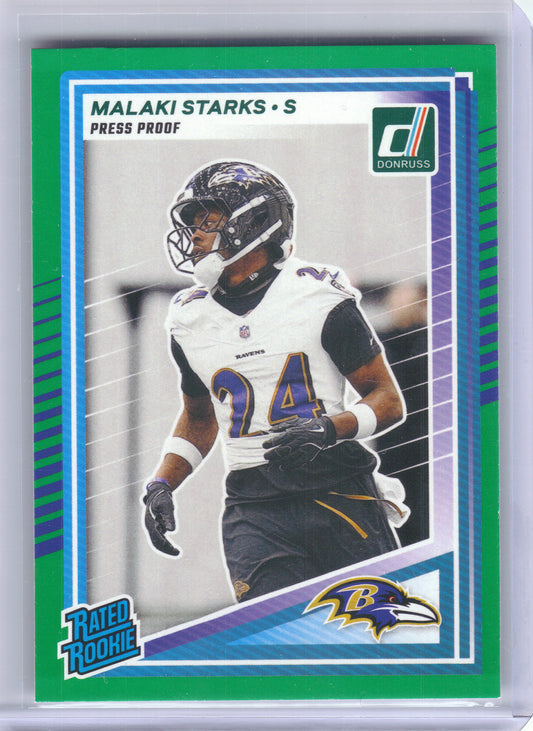 2025 Donruss #346 Malaki Starks Press Proofs Green Baltimore Ravens RC