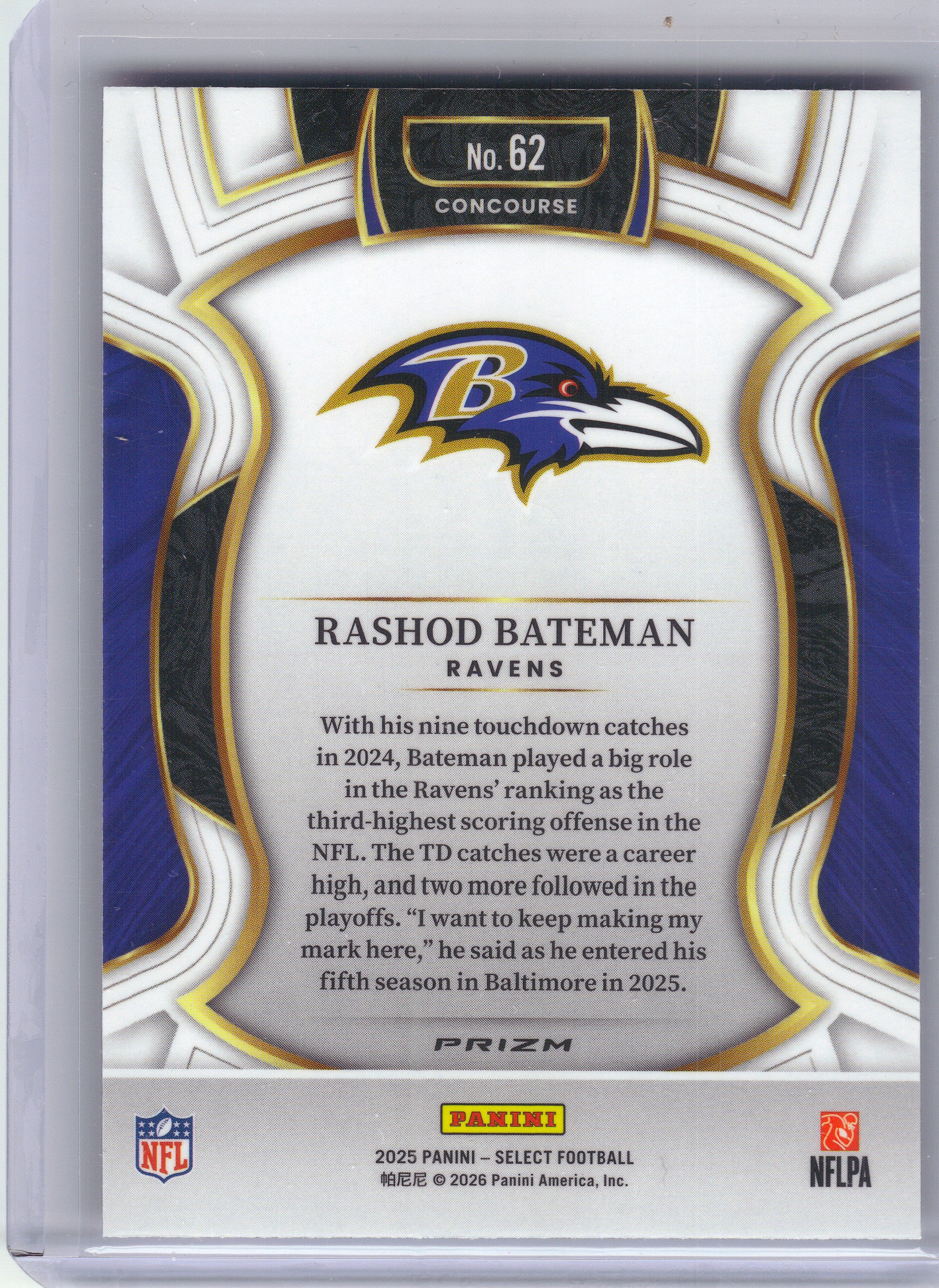 2025 Panini Select #62 Rashod Bateman Pink Prizm Shock Baltimore Ravens