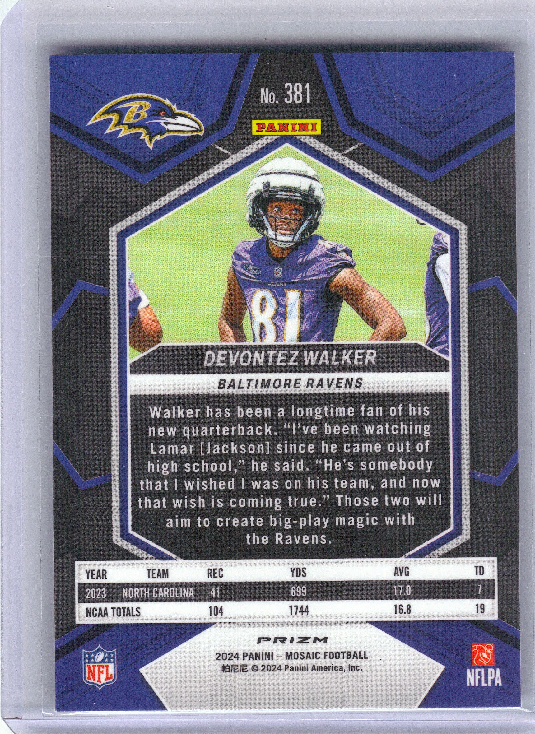 2024 Panini Mosaic #381 Devontez Walker Mosaic Reactive Blue Baltimore Ravens