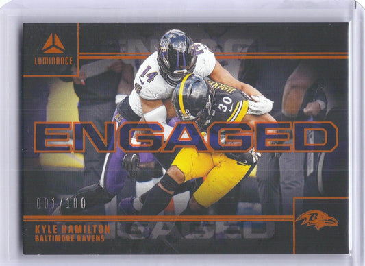 2024 Panini Luminance #ENG-KHN Kyle Hamilton Engaged Orange #/100 Baltimore Ravens SN