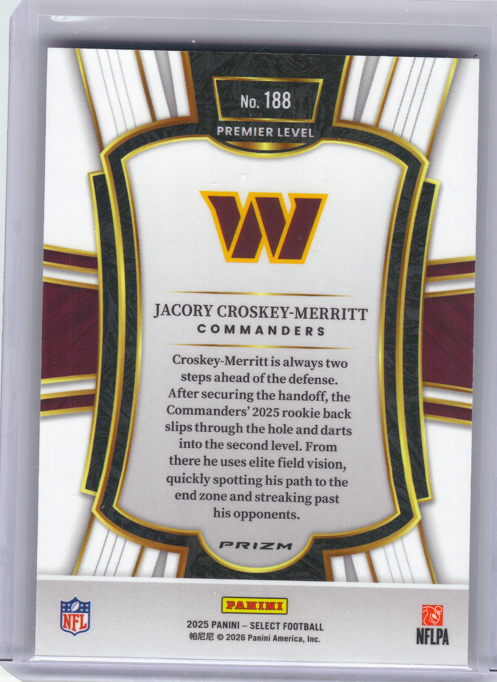 2025 Panini Select #188 Jacory Croskey-Merritt Pink Prizm Shock Washington Commanders