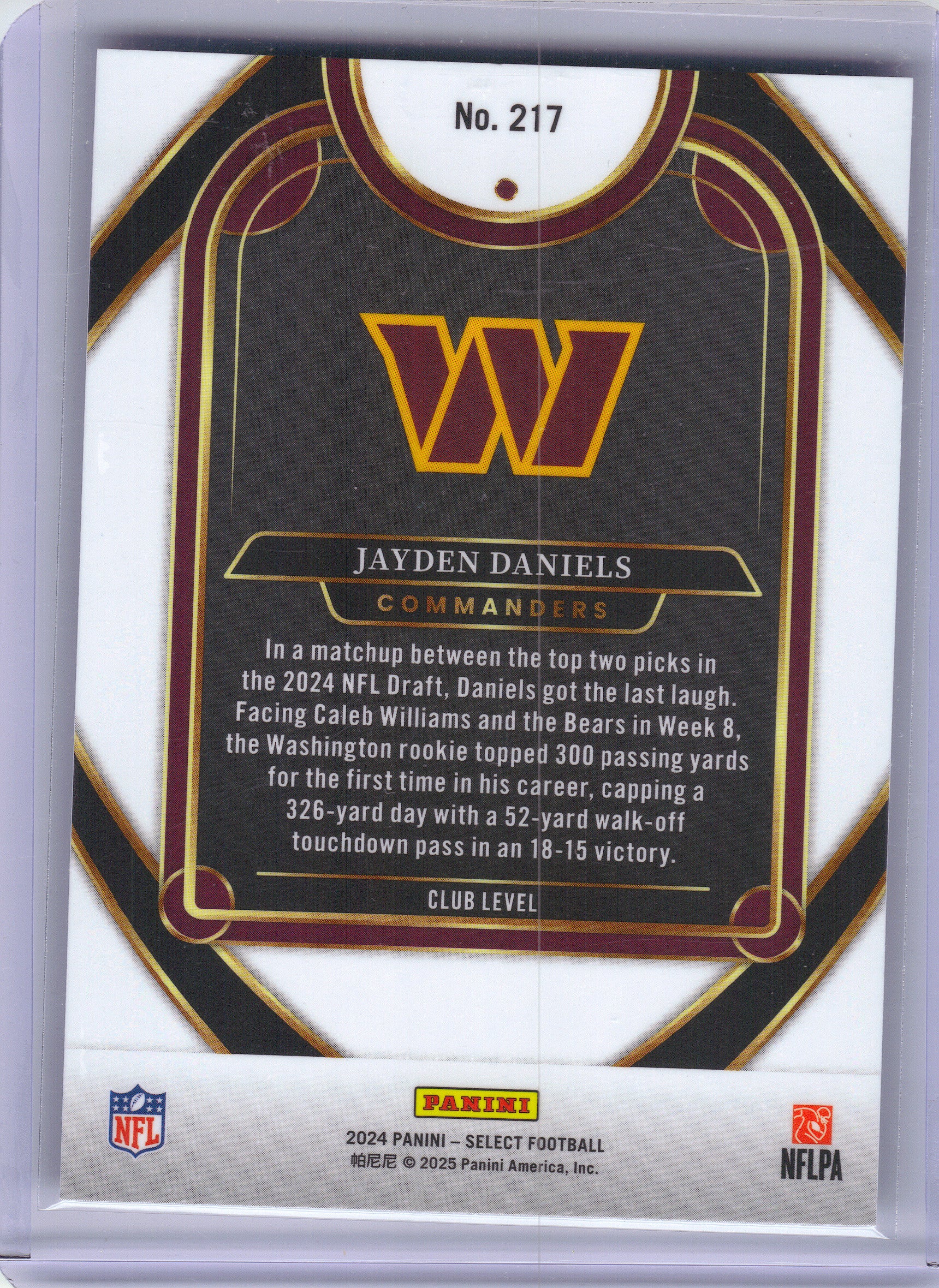 2024 Panini Select #217 Jayden Daniels Washington Commanders RC