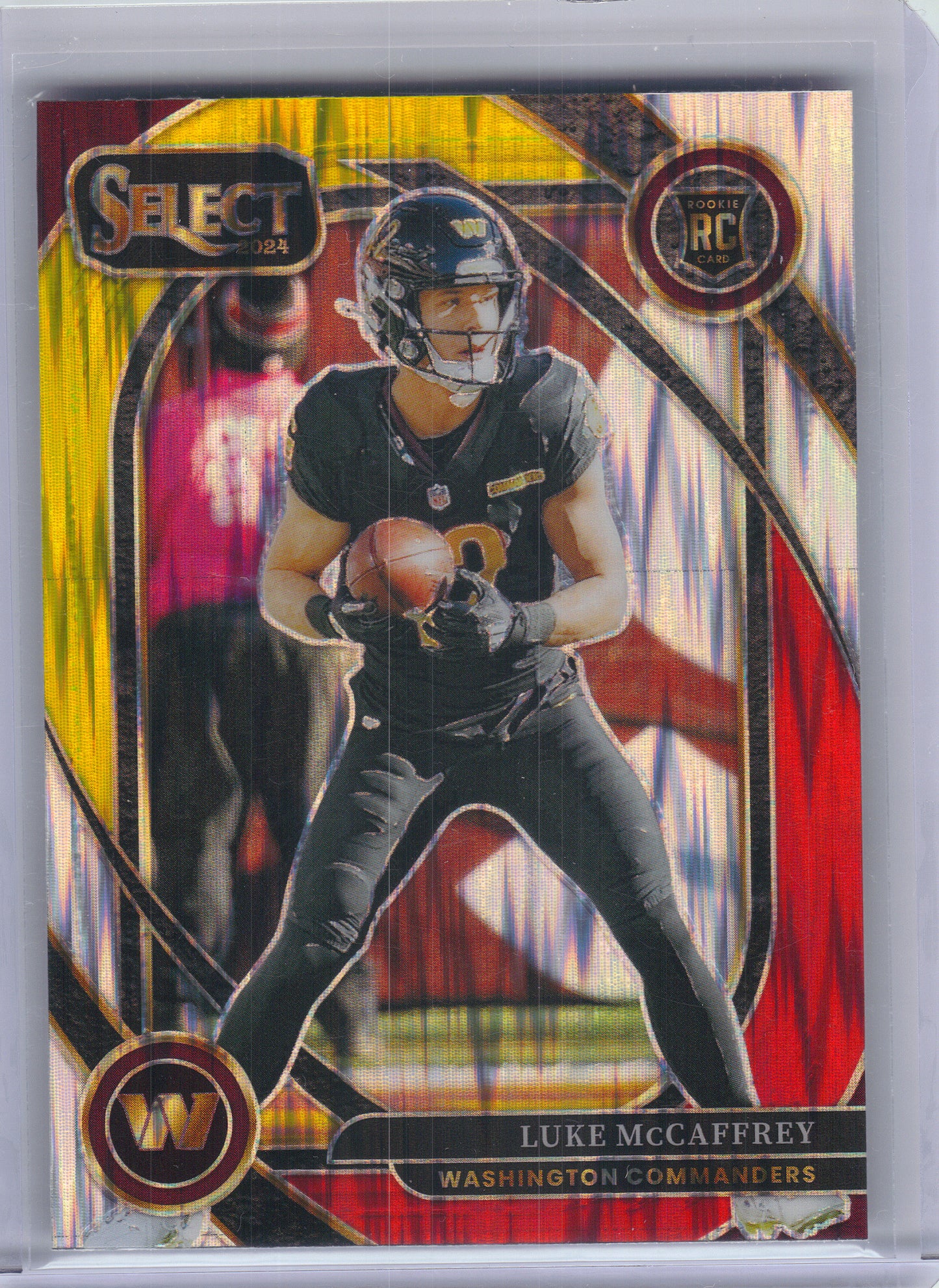 2024 Panini Select #279 Luke McCaffrey Red & Yellow Prizm Shock Washington Commanders RC