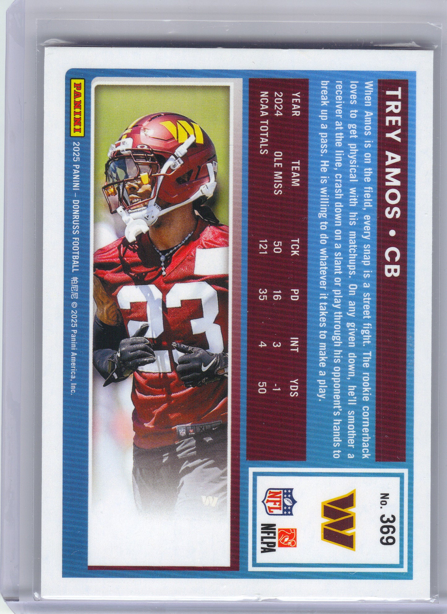 2025 Donruss #369 Trey Amos Washington Commanders RC