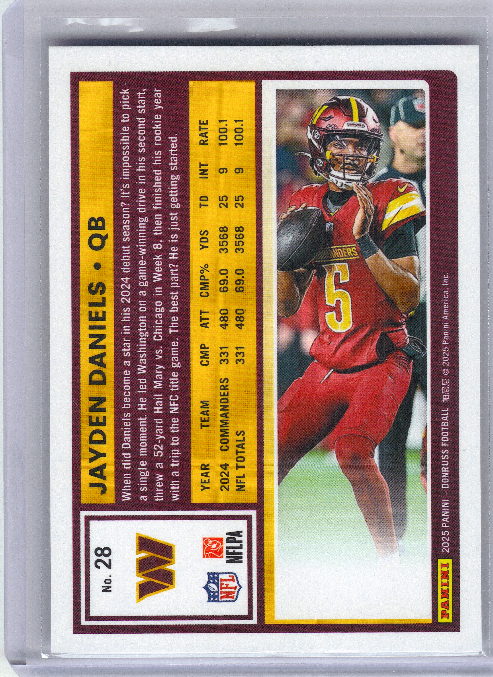 2025 Donruss #28 Jayden Daniels Washington Commanders