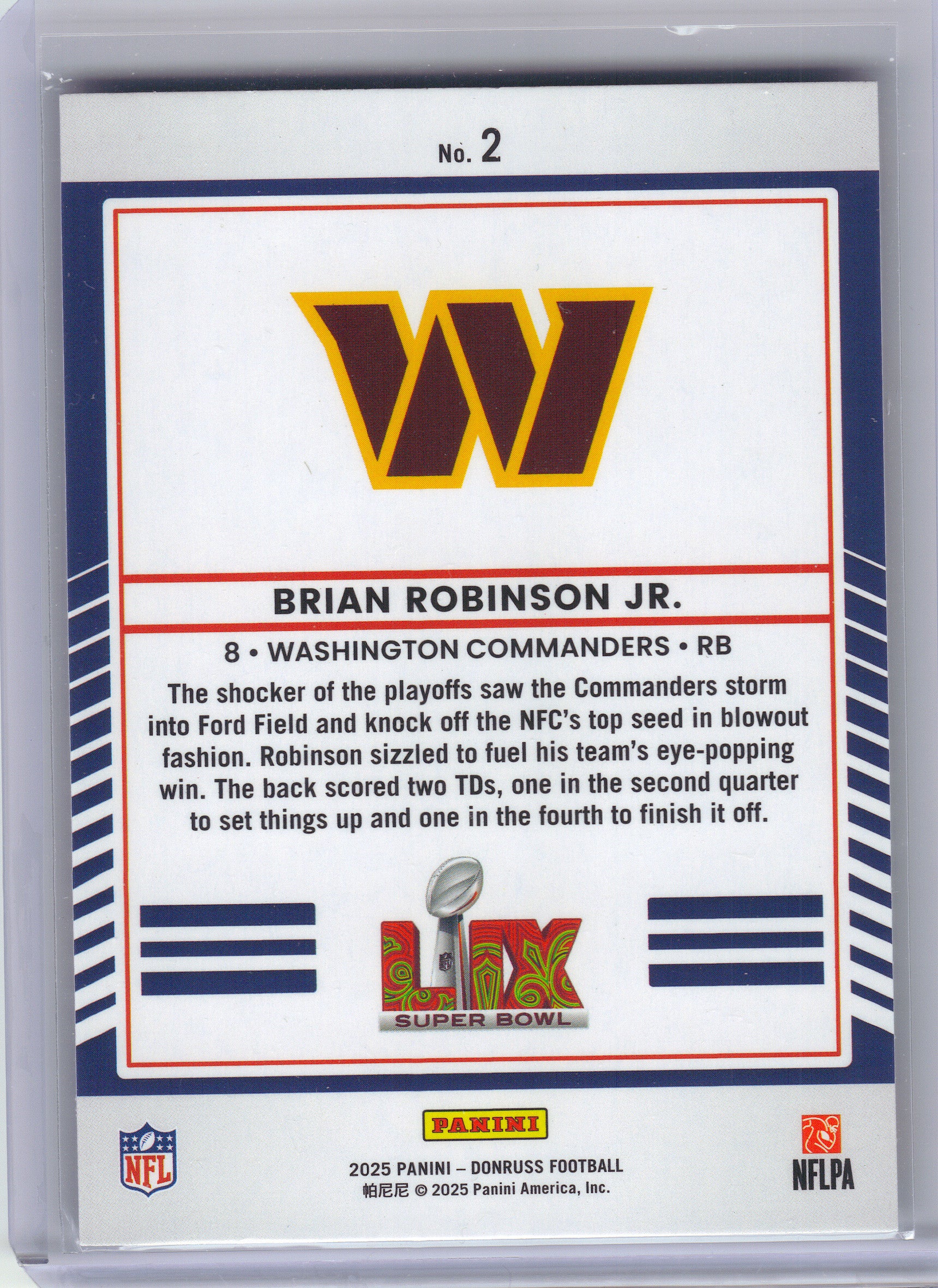 2025 Donruss #2 Brian Robinson Jr. Road to the Super Bowl Divisional Round Washington Commanders