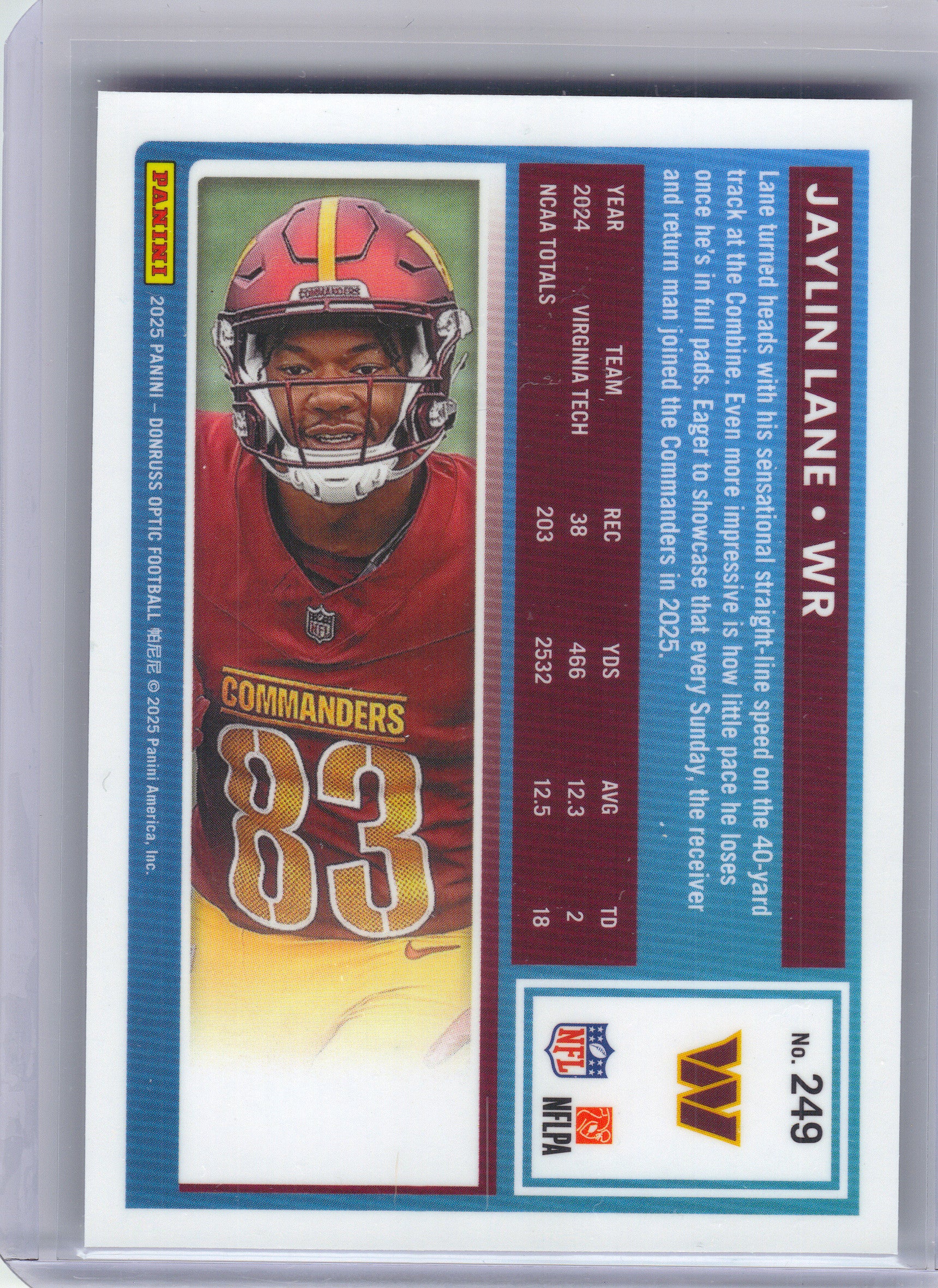 2025 Donruss Optic #249 Jaylin Lane Washington Commanders RC