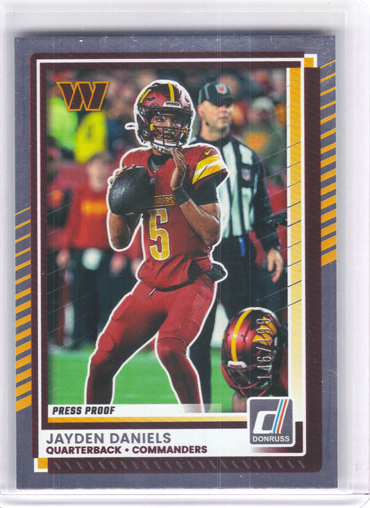 2025 Donruss #28 Jayden Daniels Press Proofs Silver #/199 Washington Commanders SN