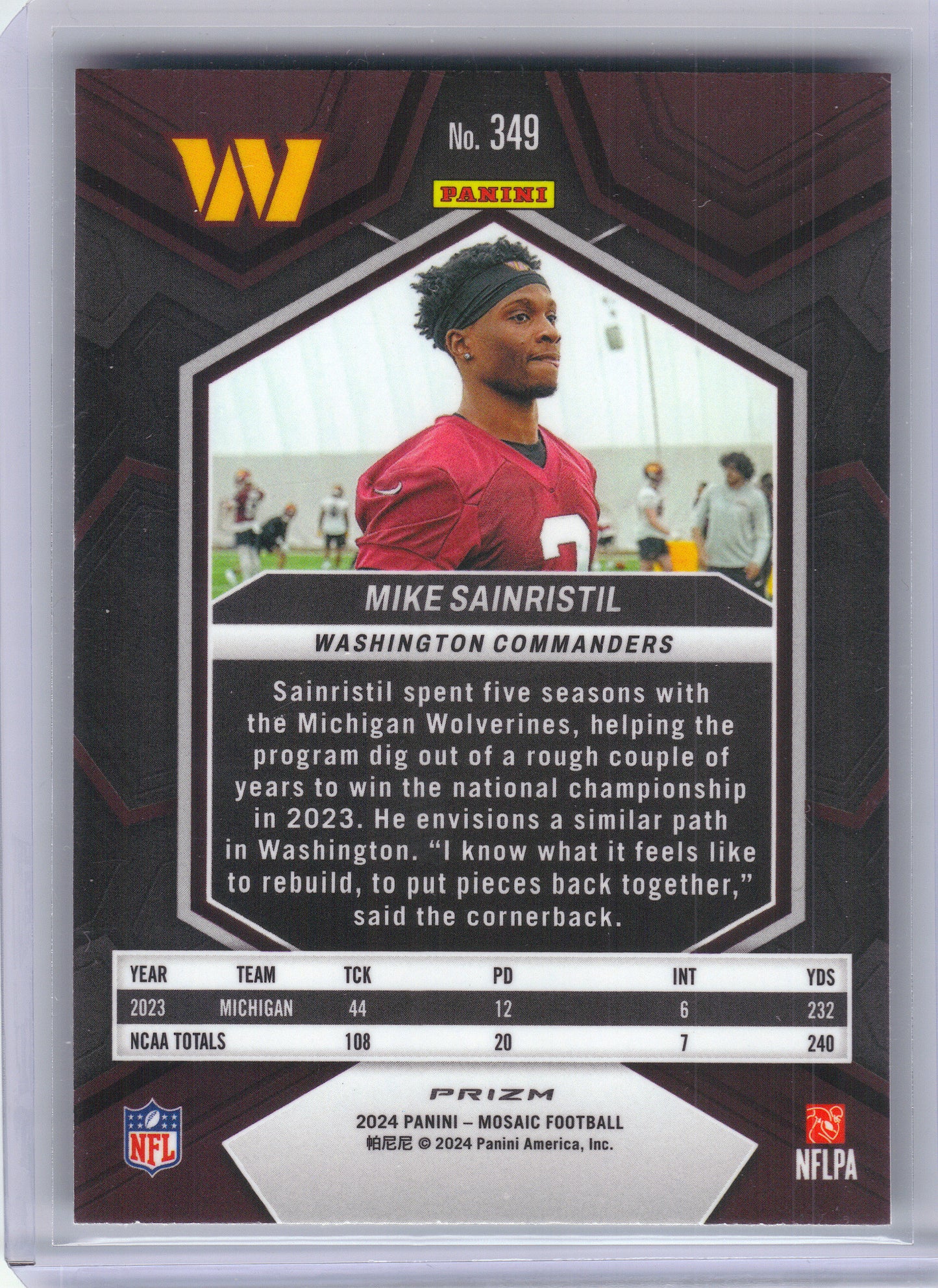 2024 Panini Mosaic #349 Mike Sainristil Mosaic Green Washington Commanders