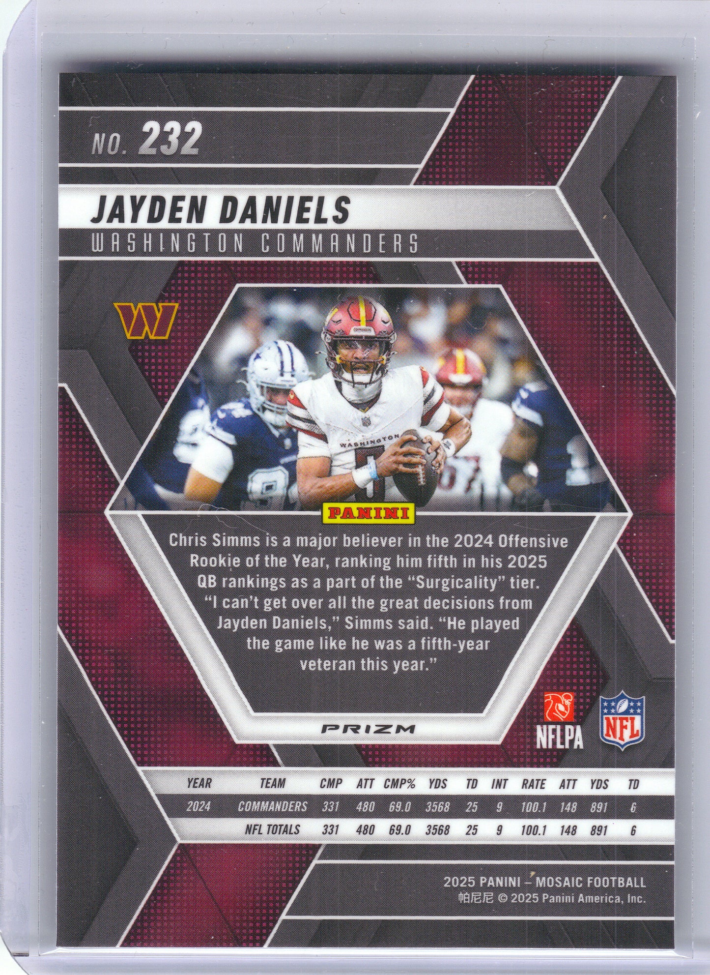 2025 Panini Mosaic #232 Jayden Daniels Mosaic Green Washington Commanders