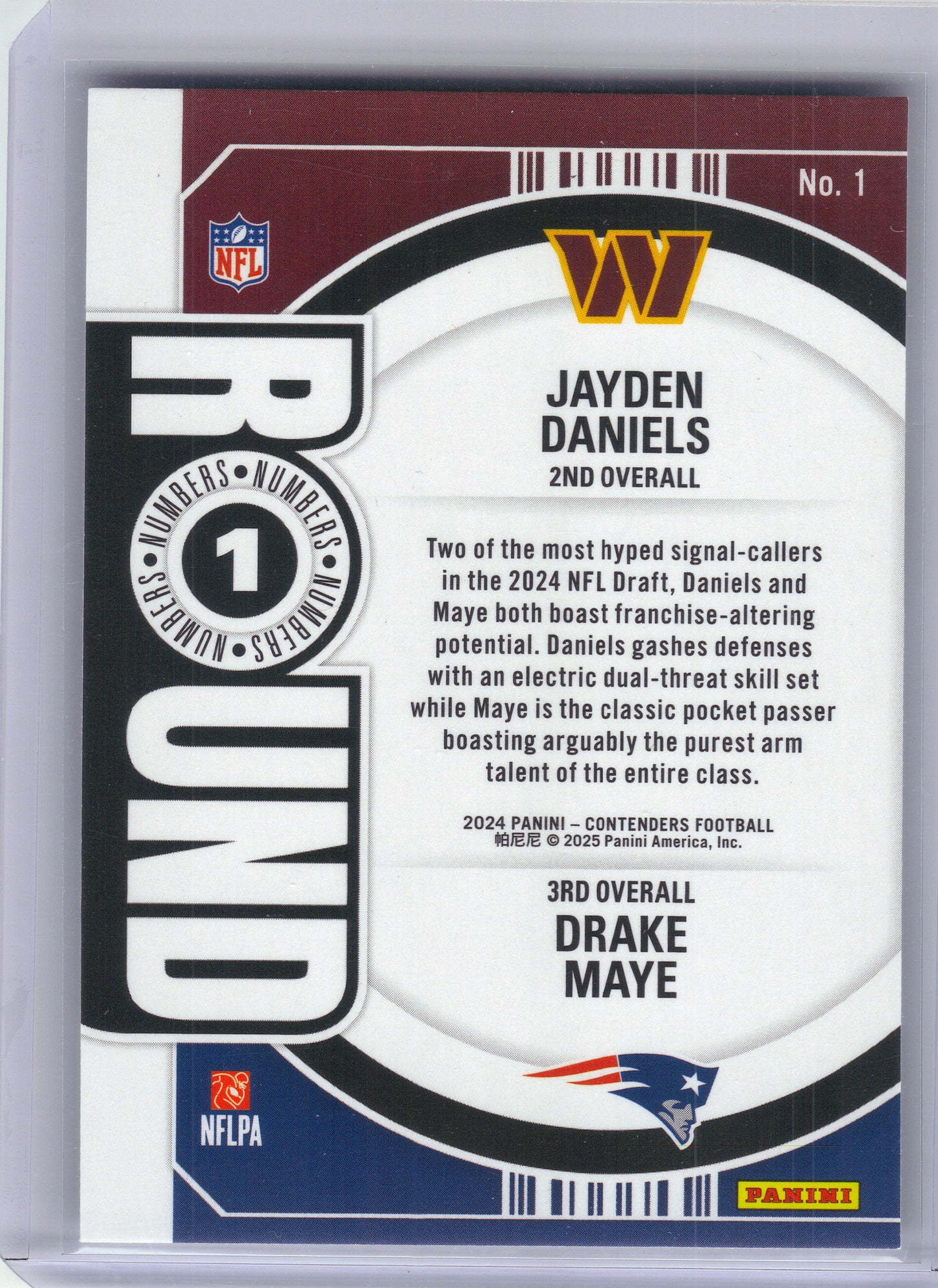 2024 Panini Contenders #1 Drake Maye / Jayden Daniels Round Numbers