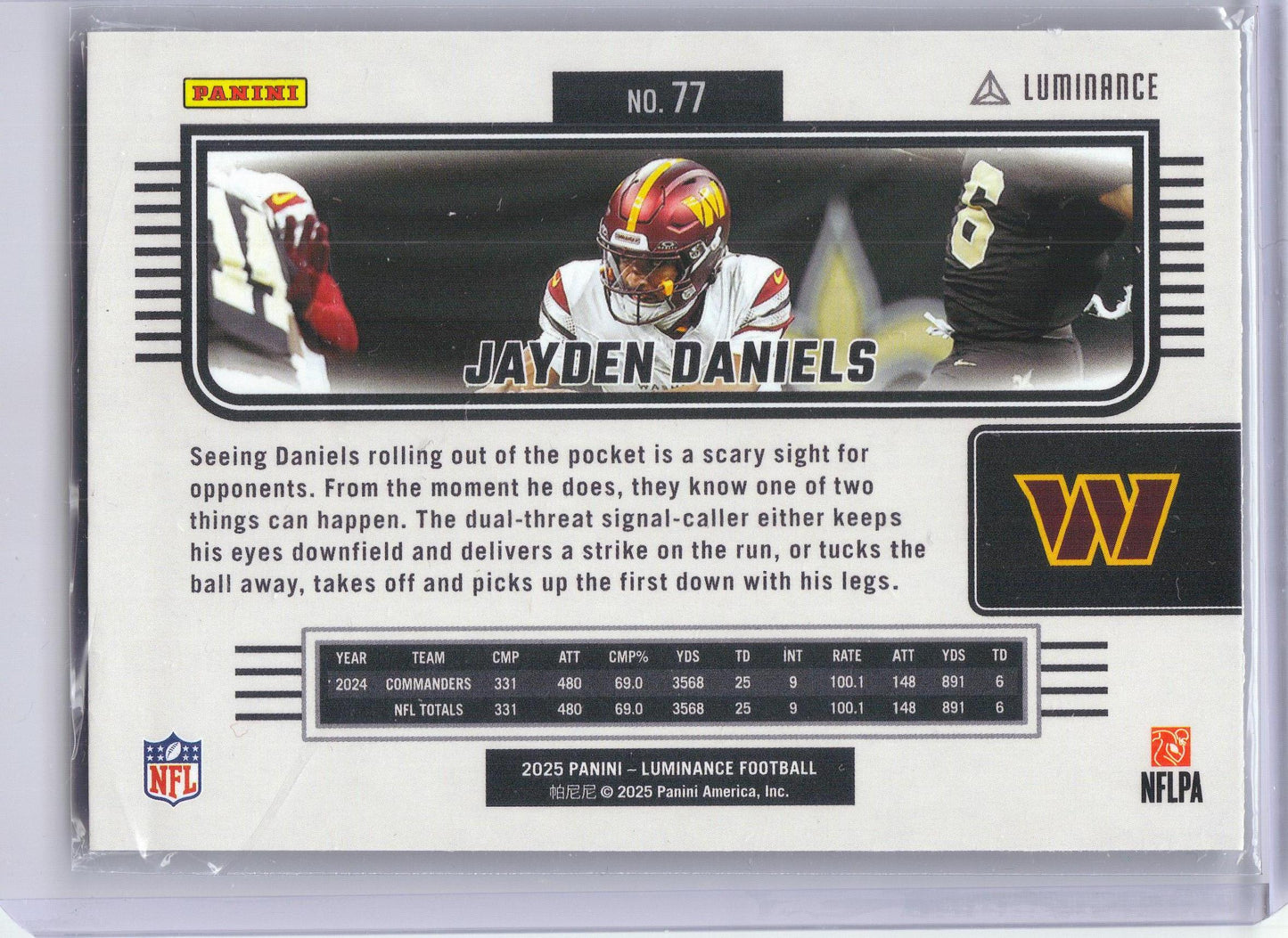2025 Panini Luminance #77 Jayden Daniels Washington Commanders