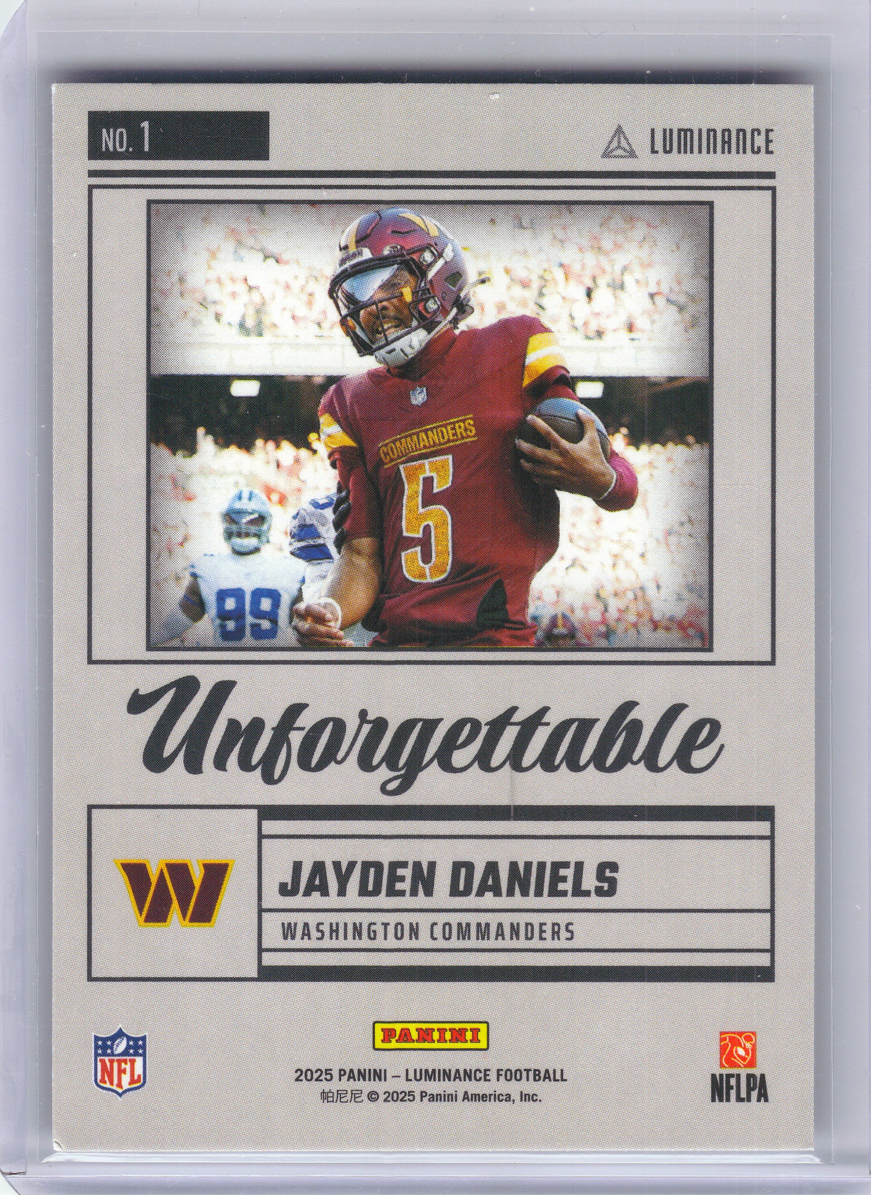 2025 Panini Luminance #1 Jayden Daniels Unforgettable Washington Commanders
