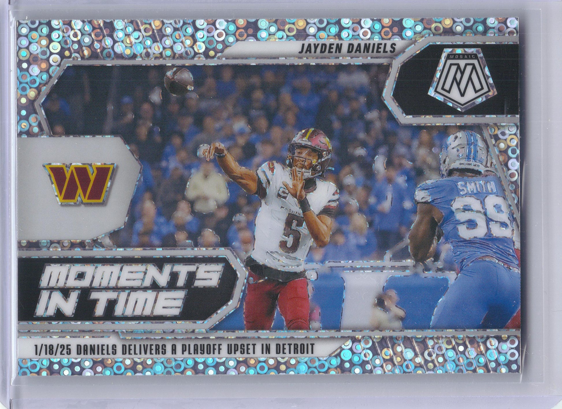 2025 Panini Mosaic #16 Jayden Daniels Moments In Time No Huddle Silver Washington Commanders
