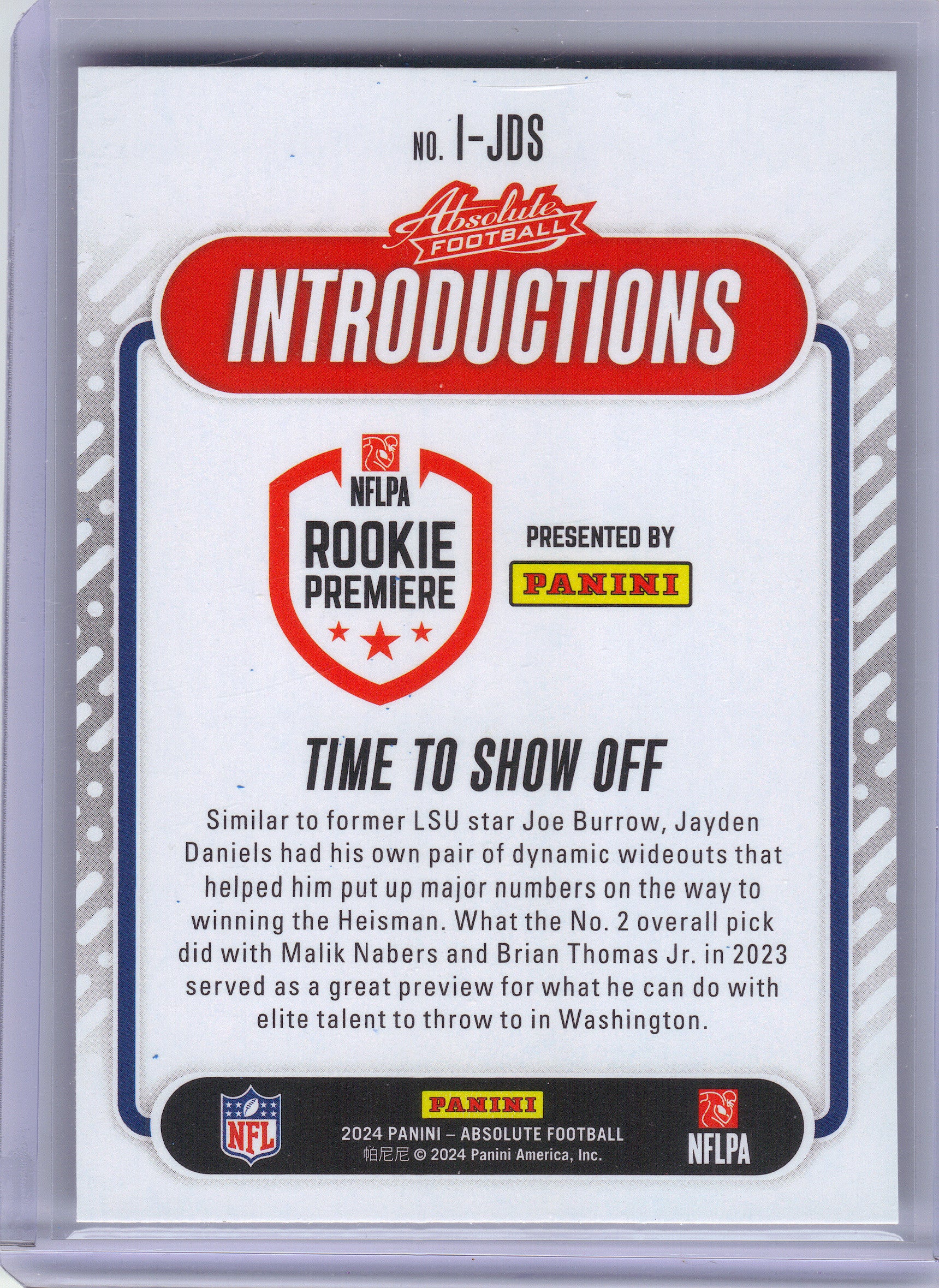 2024 Panini Absolute #I-JDS Jayden Daniels Introductions Washington Commanders