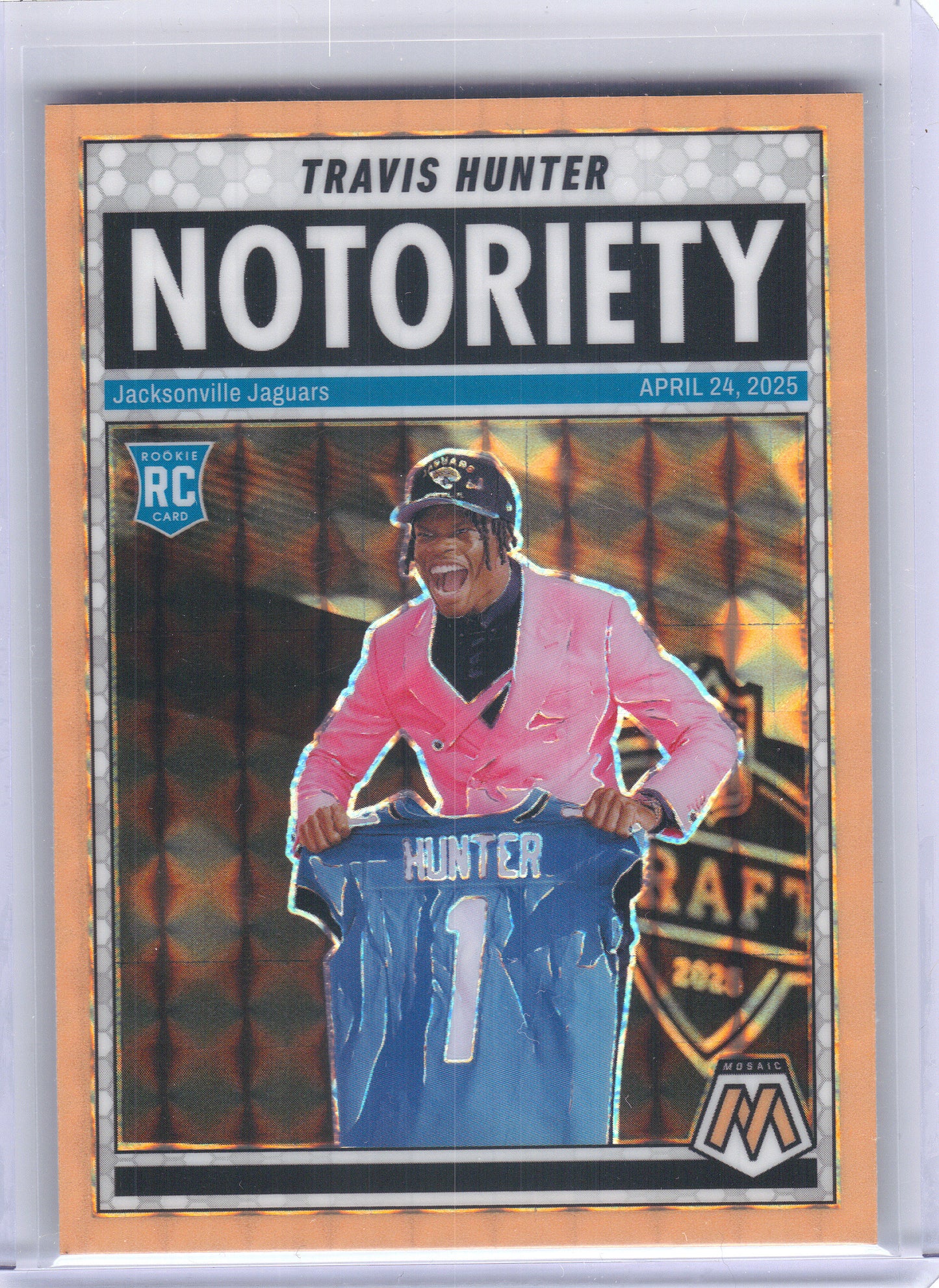 2025 Panini Mosaic #12 Travis Hunter Notoriety Mosaic Orange Fluorescent Jacksonville Jaguars