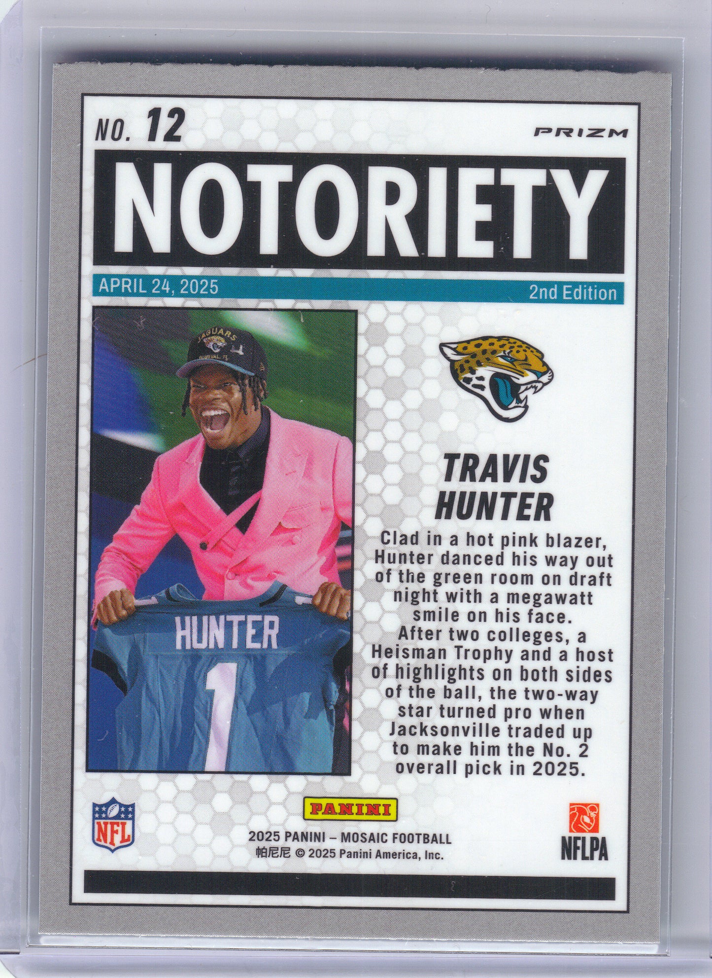 2025 Panini Mosaic #12 Travis Hunter Notoriety Mosaic Green Jacksonville Jaguars