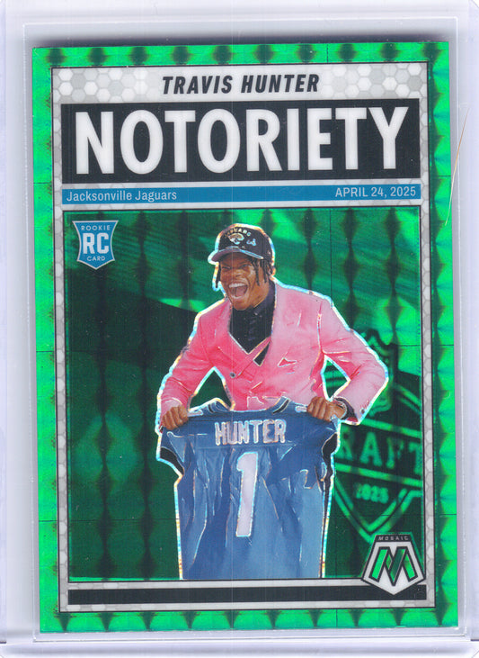 2025 Panini Mosaic #12 Travis Hunter Notoriety Mosaic Green Jacksonville Jaguars