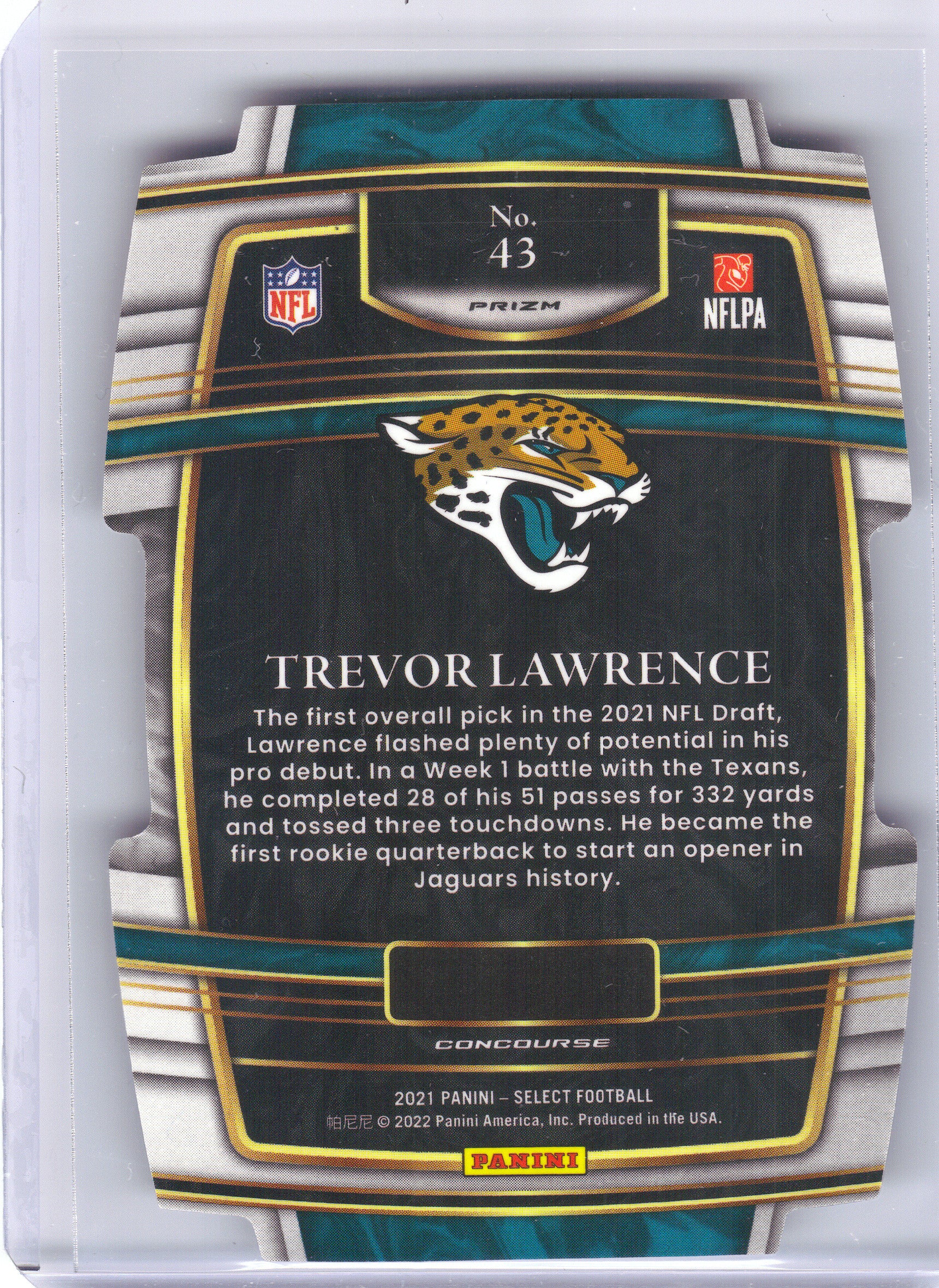 2021 Panini Select #43 Trevor Lawrence Red and Blue Prizm Die Cut Jacksonville Jaguars RC