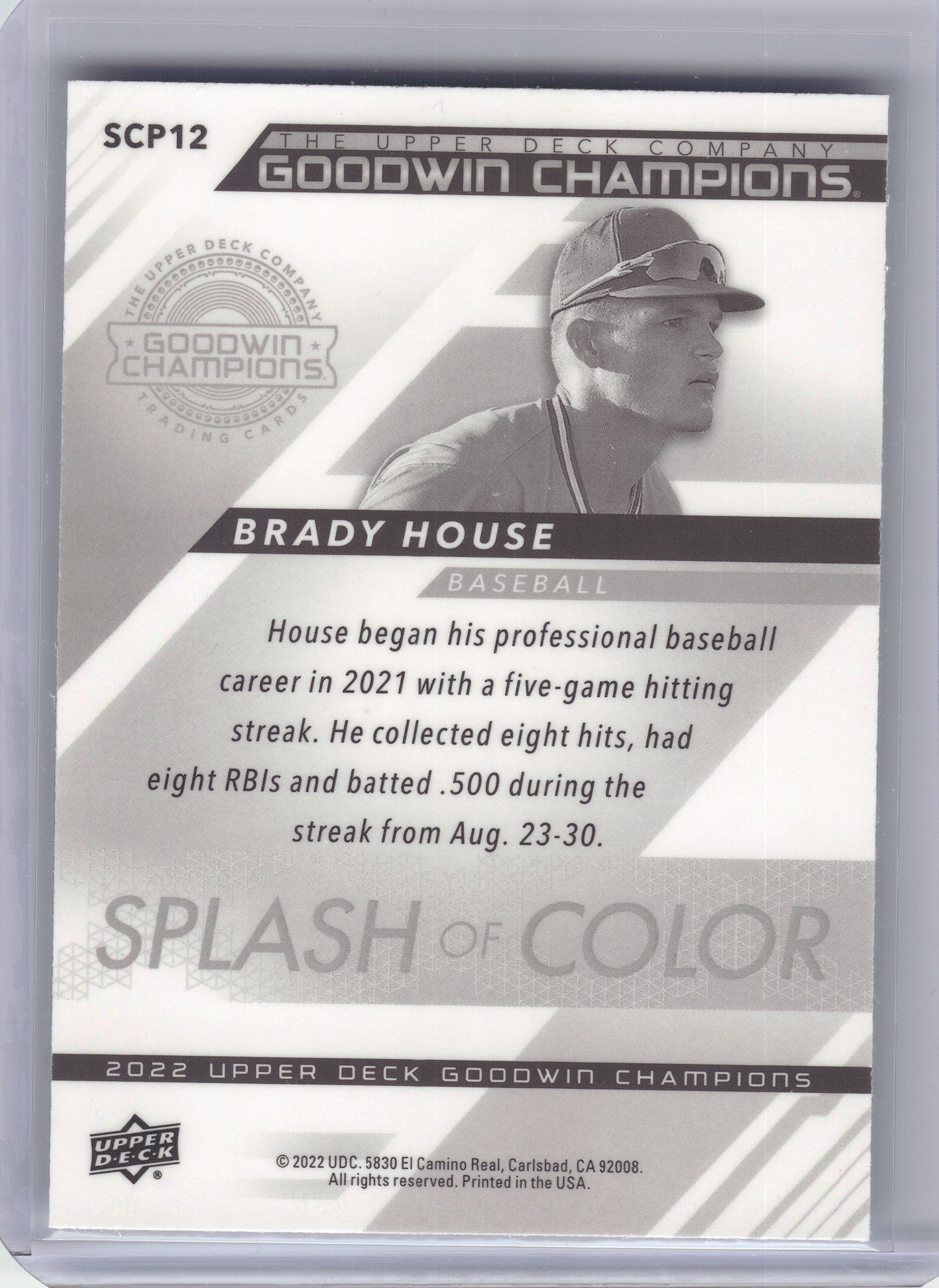 2022 Upper Deck Goodwin Champions #SCP12 Brady House Splash of Color Platinum Rainbow Green