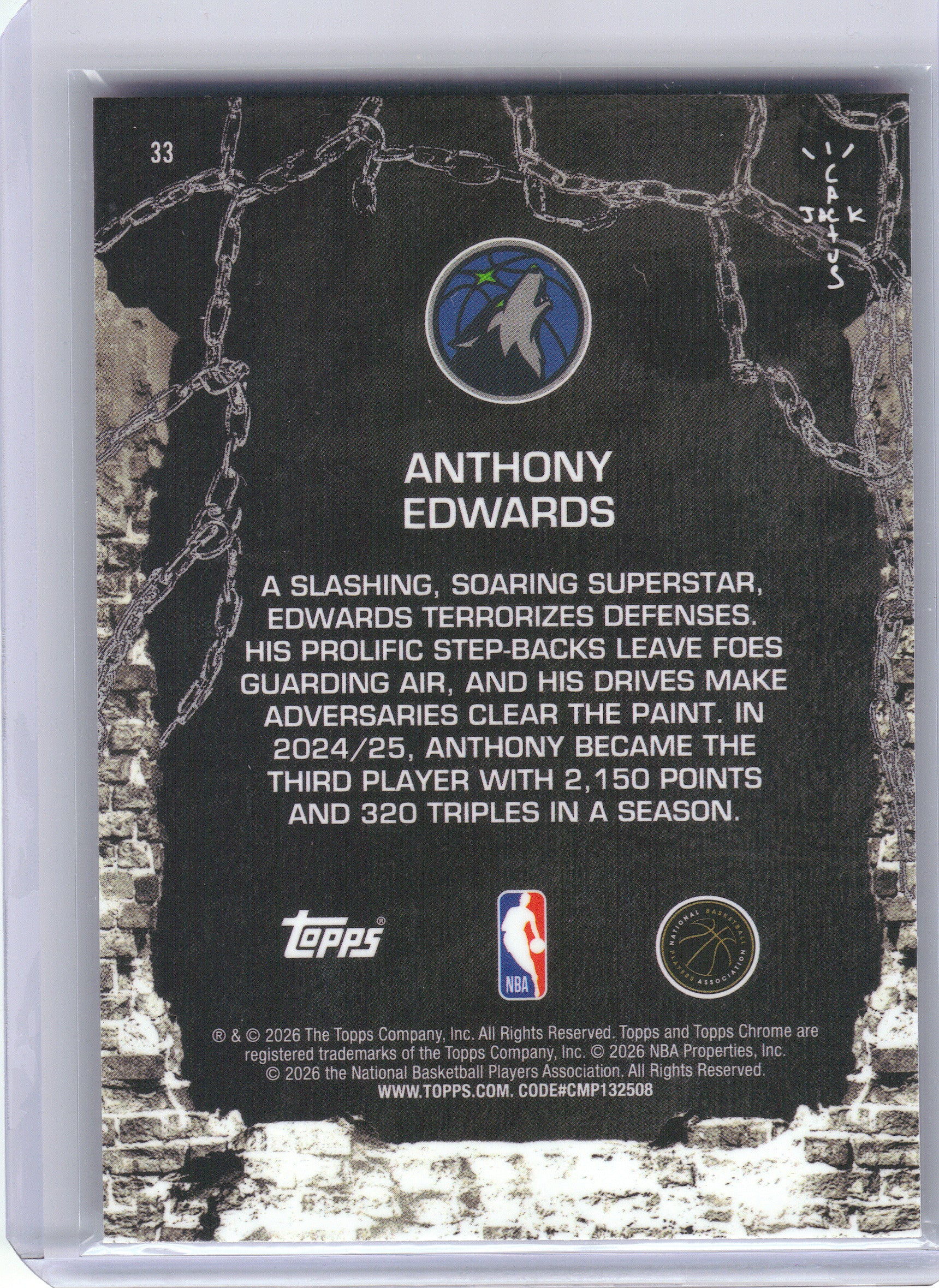 2025-26 Topps Chrome Cactus Jack #33 Anthony Edwards Refractor Minnesota Timberwolves