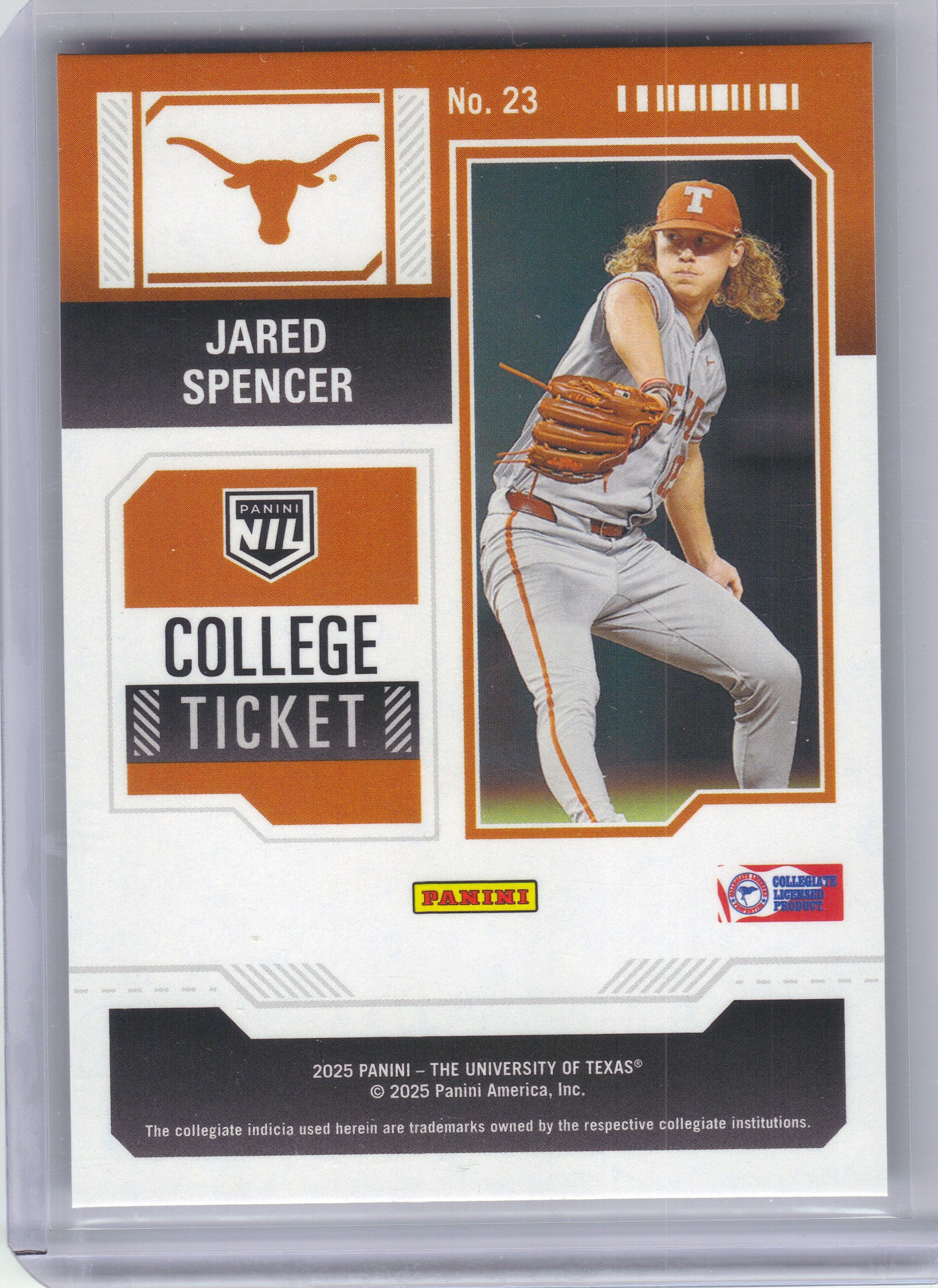 2025 Panini NIL Texas Longhorns #23 Jared Spencer Panini Logo Texas Longhorns