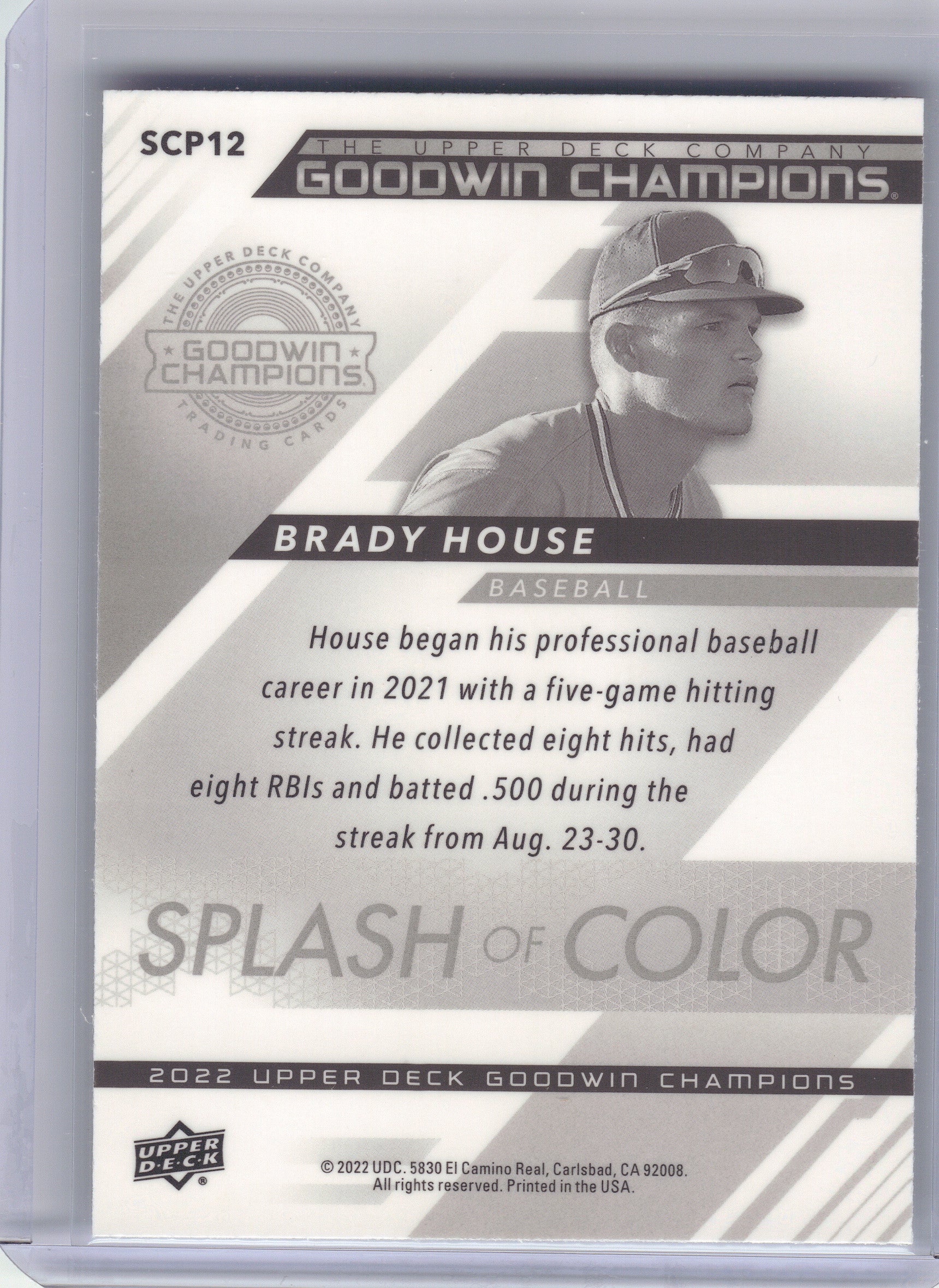 2022 Upper Deck Goodwin Champions #SCP12 Brady House Splash of Color Platinum